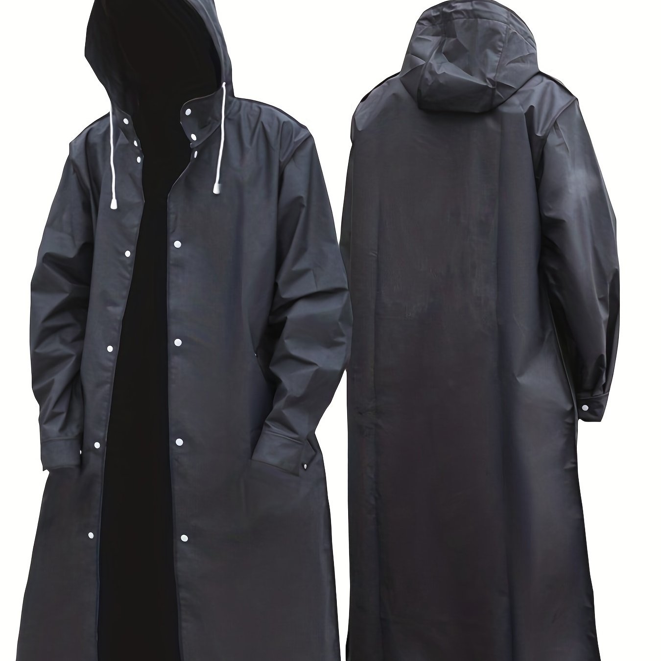 TEMU 2pcs Men Women Outdoor Raincoat Adjustable Drawstring Hood Lightweight Breathable Full Coverage Rainwear Black Gray Optional With Zipper Storage