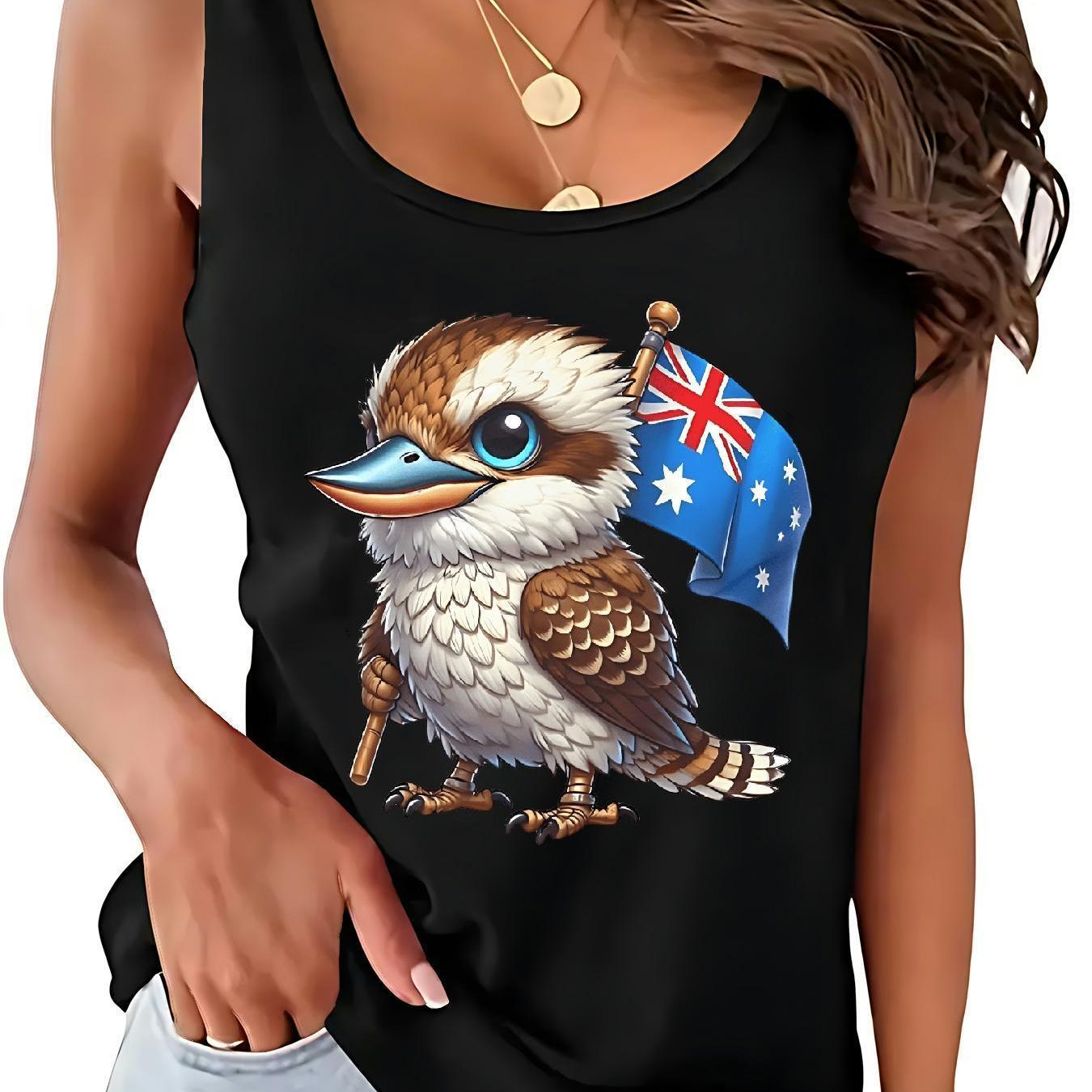 TEMU Women's Lightweight Cartoon Bird Print Sleeveless Tank Top - Soft, Breathable Fabric, Casual Summer Style With Australian , Casual