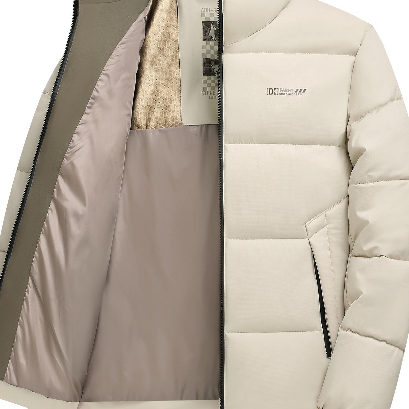 TEMU Men's Jacket From [shule Water Obm]-- New Winter Men's Coat, Solid Color With A Small Stand Collar And Zipper Front, Thick And Warm Jacket With