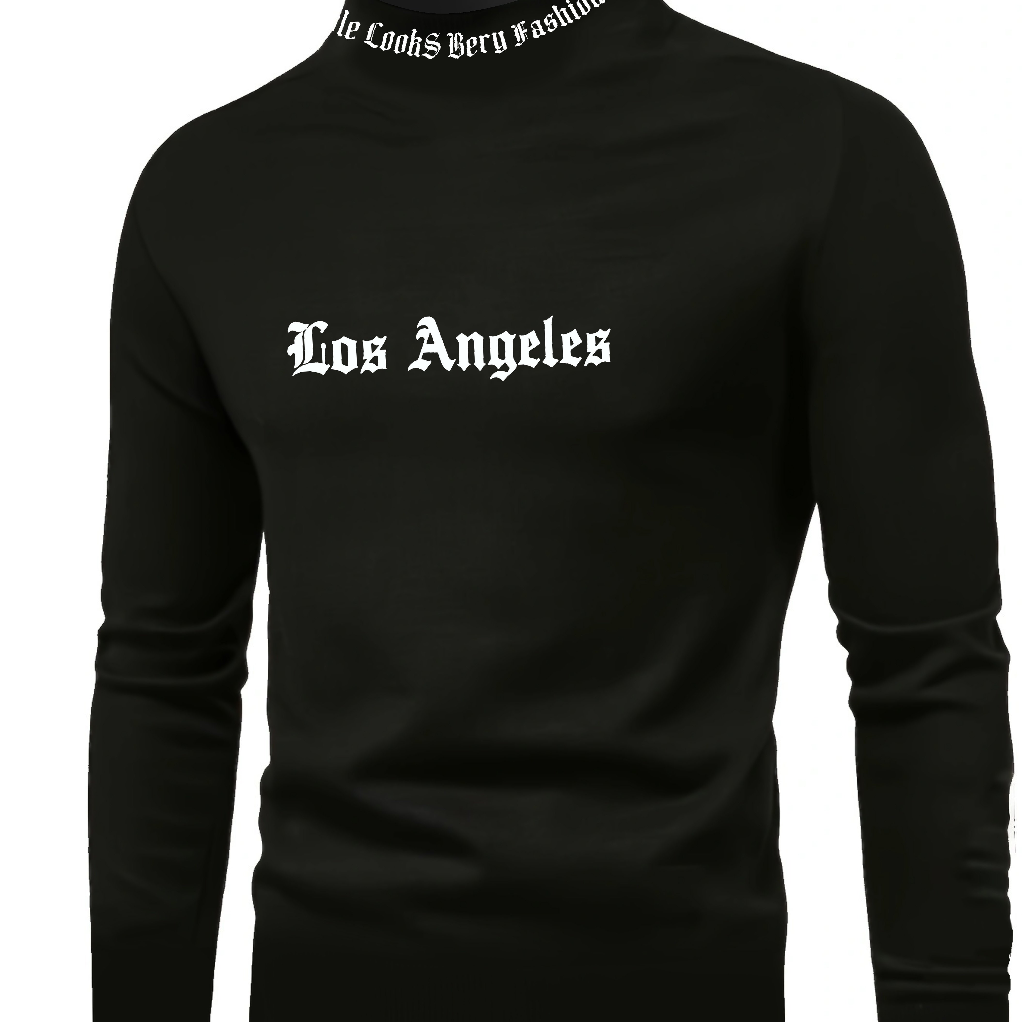 TEMU 1pc Xdst9115 Men's Casual Crew Neck Long Sleeve T-shirt, Los Angeles Print, Polyester Knit Fabric With Slight Stretch, Regular Fit For Weekend