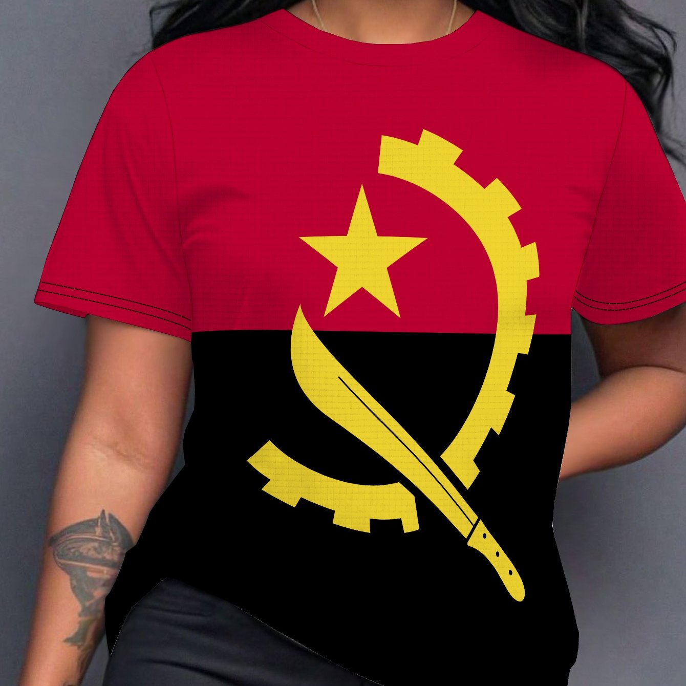 TEMU T-shirt pour femme avec drapeau de l'Angola - Imprimé angolais, haut d'été décontracté à coupe confortable, convient pour la angolaise et les