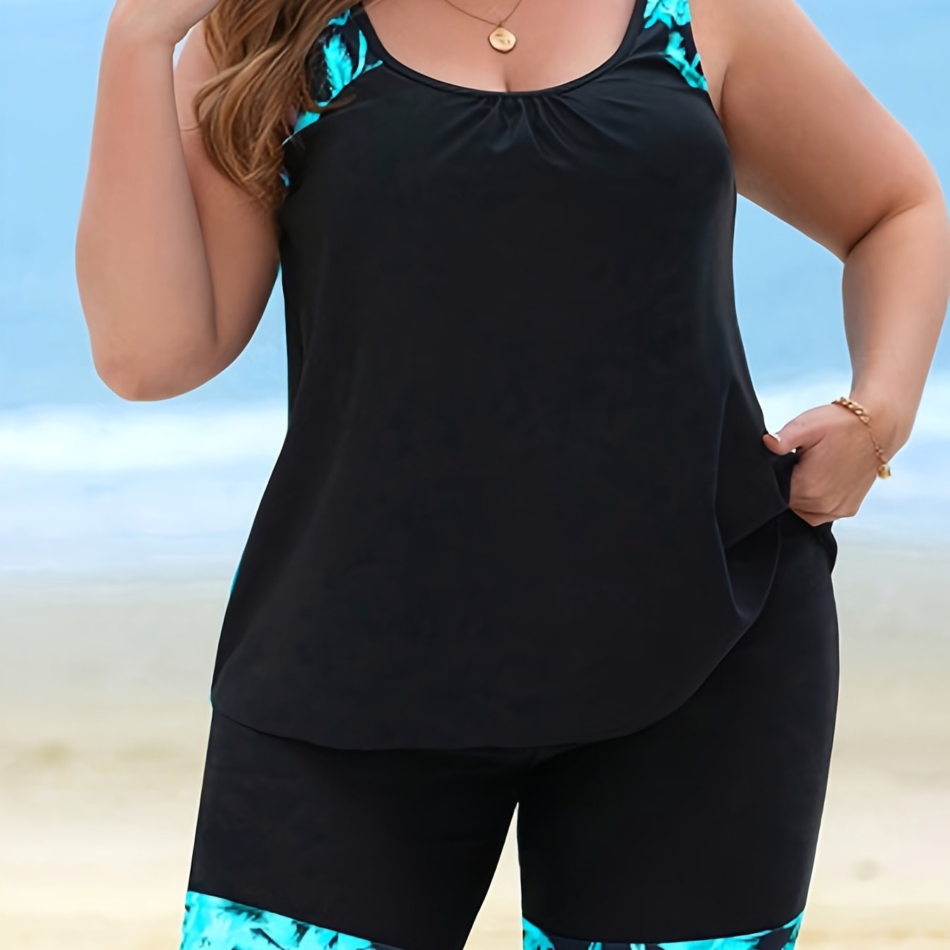Plus Size Tankini Swimsuit Two-piece Set Covers Belly, Looks Slimmer, Covers, Conservative Swimsuit