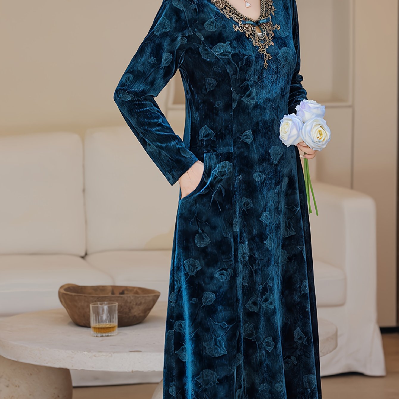 TEMU Plus Size - Plus Size - 2025 And Dress, A Stylish Long-sleeve Dress For Women, An Elegant Long Gown