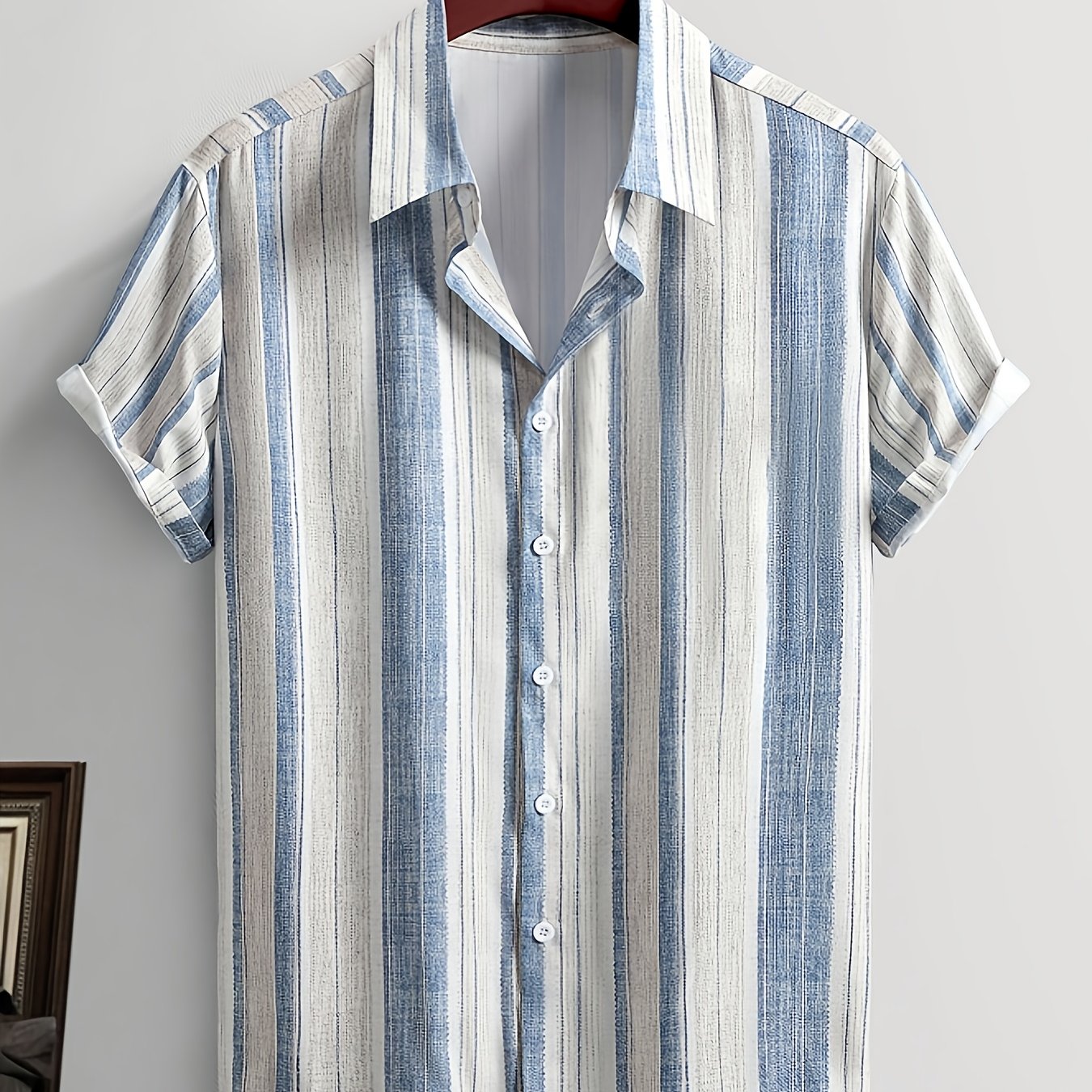 TEMU Men's Summer Casual Shirts, Short Sleeve, Classic Striped Men's Shirts, Daily And , Suitable For Work, Bowling, And Casual Occasions