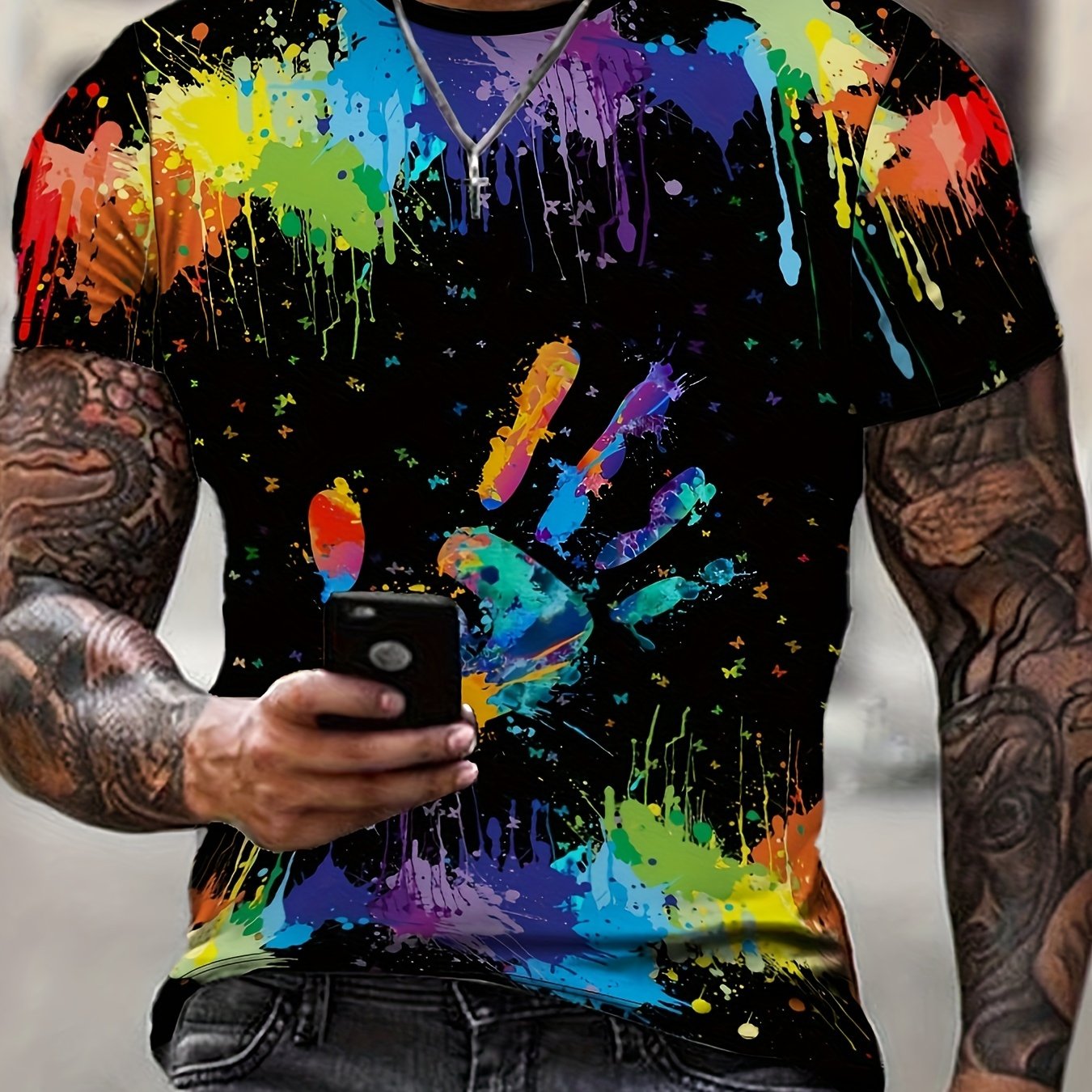 Image of Men's 3d Printed Palm High-definition Pattern T-shirt, Casual Short Sleeve Summer Outdoor Clothing, Pullover Top, Middle East