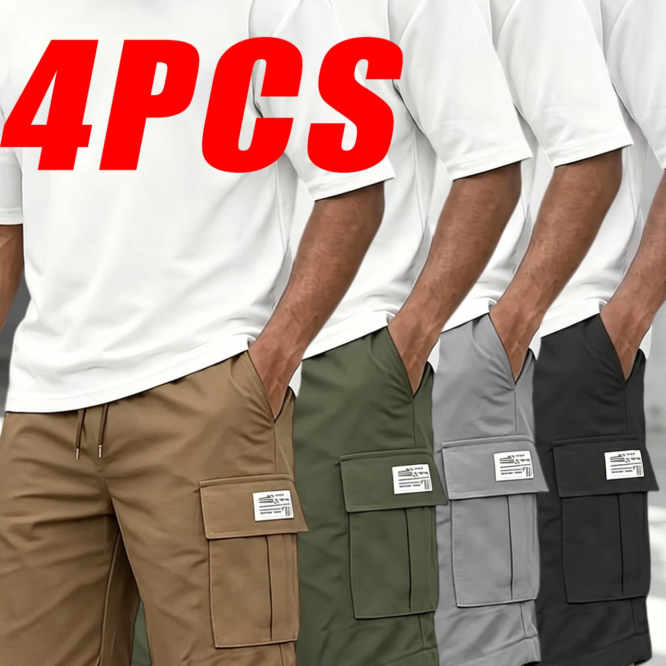 TEMU 4-pc Men's Work Shorts, Durable Multi- Shorts With Large Capacity, Lightweight Breathable Summer Functional Bottoms For Outdoor And Daily Wear