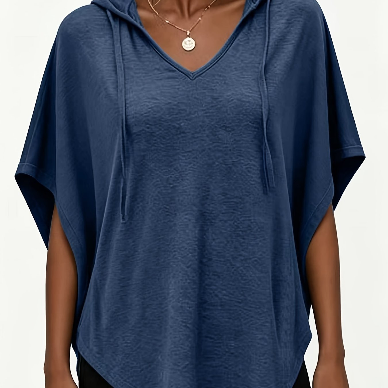 TEMU Plus Size, Spring/summer Plus Size Women's Top T-shirt, Solid Color Fashionable And Elegant Hooded T-shirt For Women
