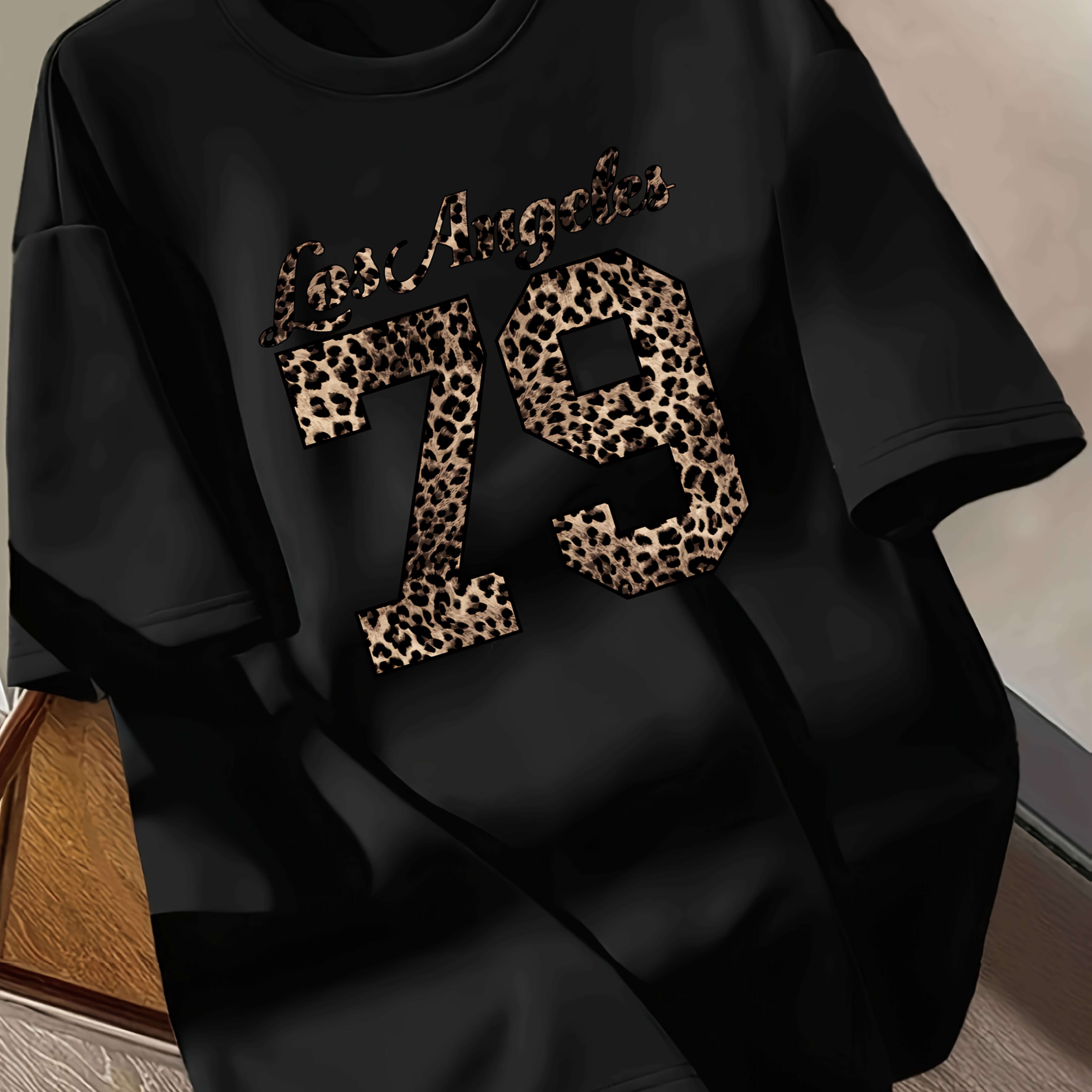 TEMU Leopard Print Number Women's Casual Round Neck Spring Summer Fall Short Sleeve T-shirt
