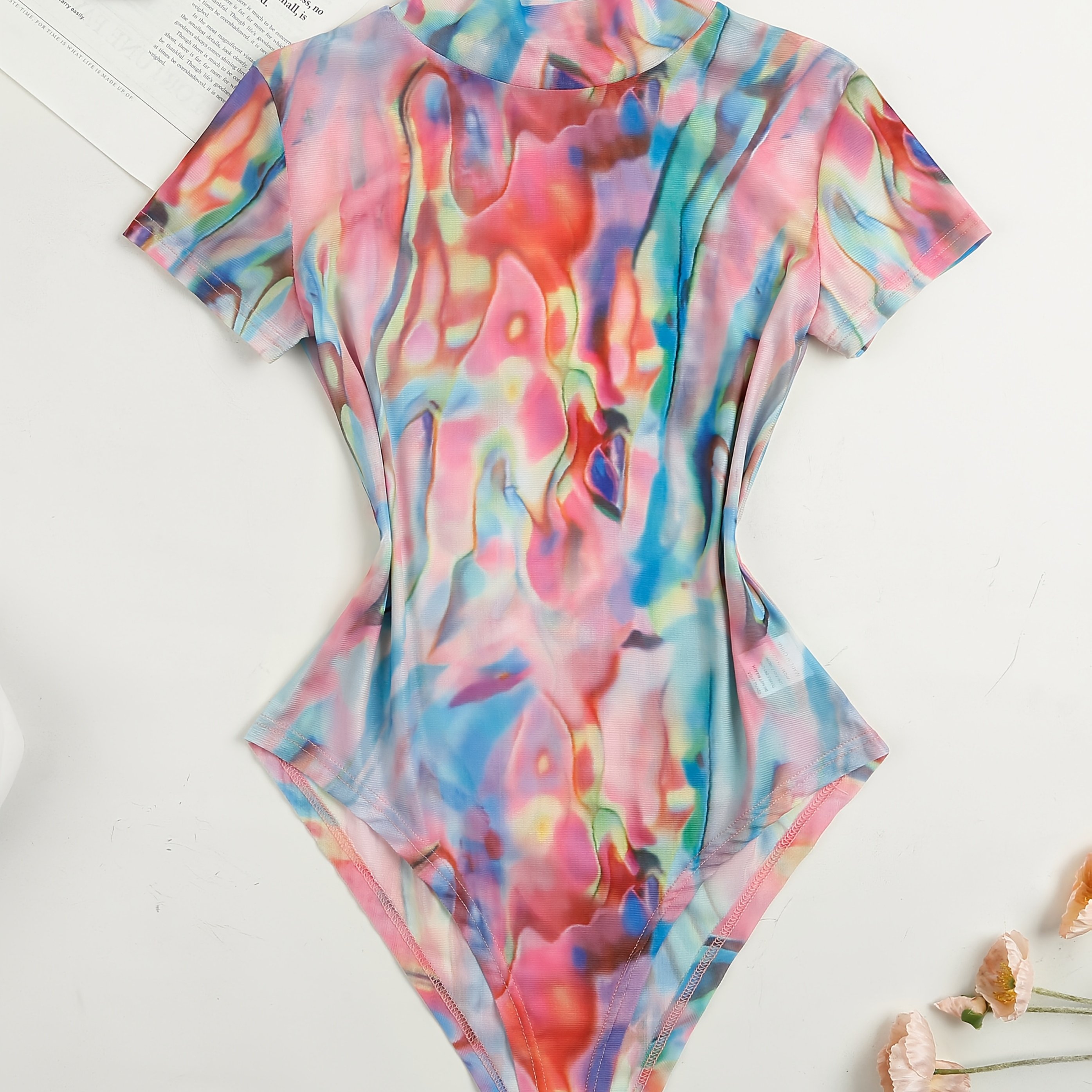 Printed Mesh Slim Tie-dye Jumpsuit Directional Y2k