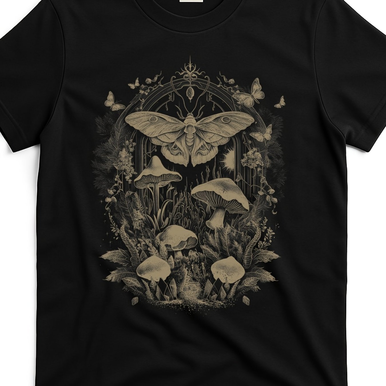 TEMU Unisex Vintage Graphic T-shirt - Moth Fairycore Floral Grunge Design, 100% Cotton Breathable Lightweight Regular Fit Short Sleeve, Machine