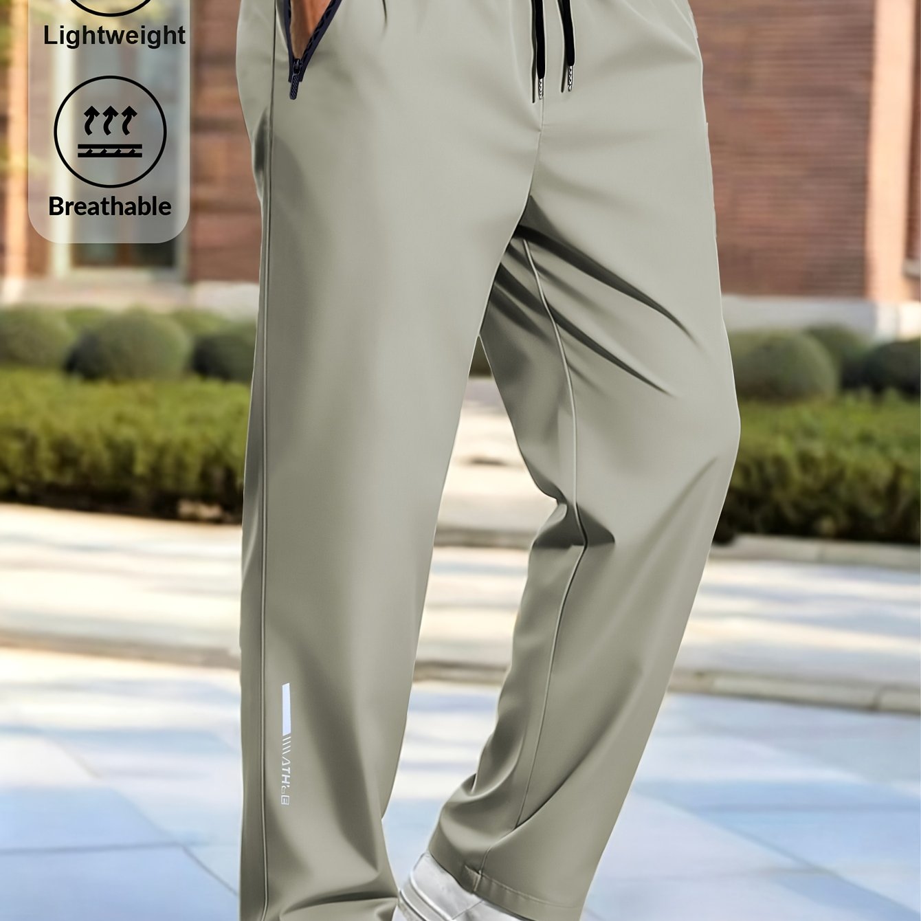 TEMU Men's Casual Cargo Athletic Long Pants, Elastic Fabric Drawstring Waist Double-sided Zipper Pockets, Summer Outdoor Jogging Fitness Exercise