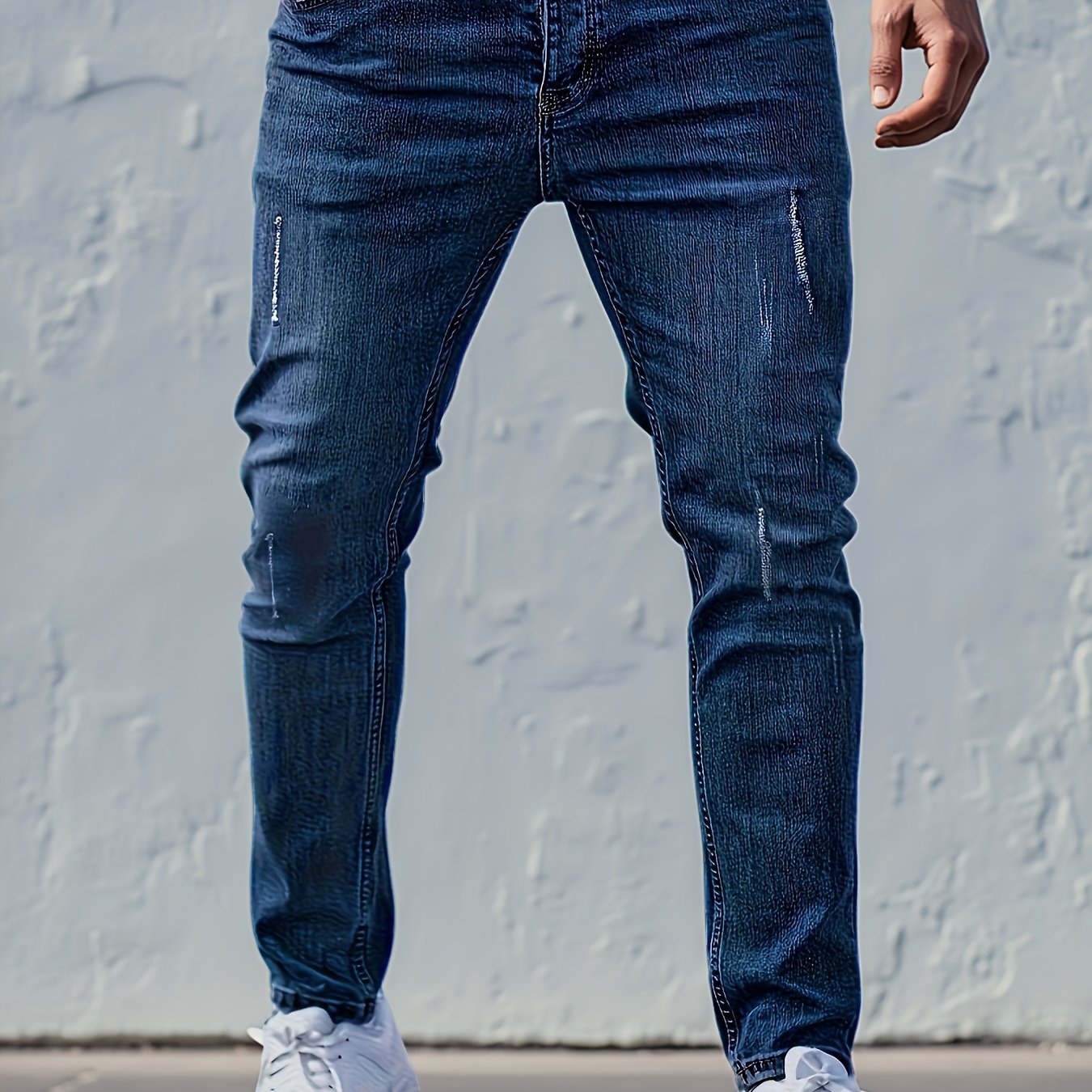 Image of Geng Yuan Shi Products Maleswear Trendy Casual Clothing Cut Do Old Vintage Solid Color Slim Straight Jeans Men's Casual Pants Comfortable Medium Elastic Fabric