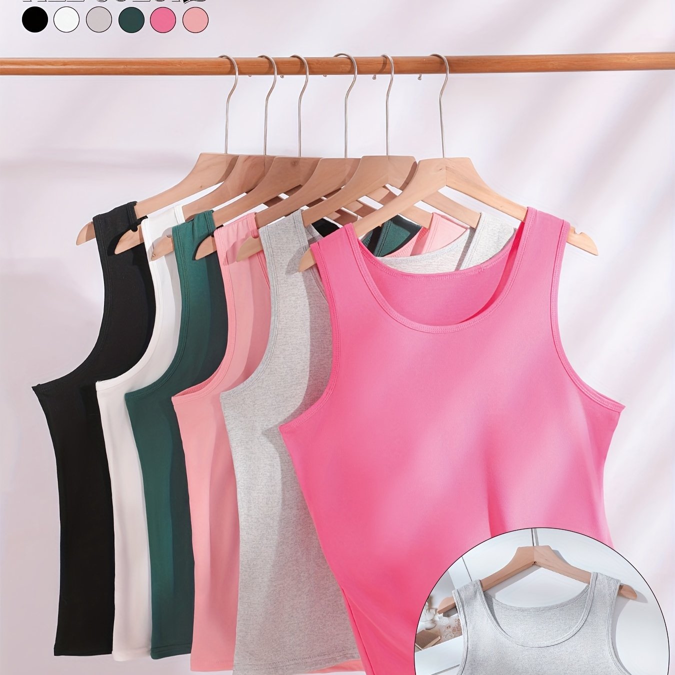 6pcs Set Women's Cami Tank Tops Summer Versatile Base Layer Sleeveless Top