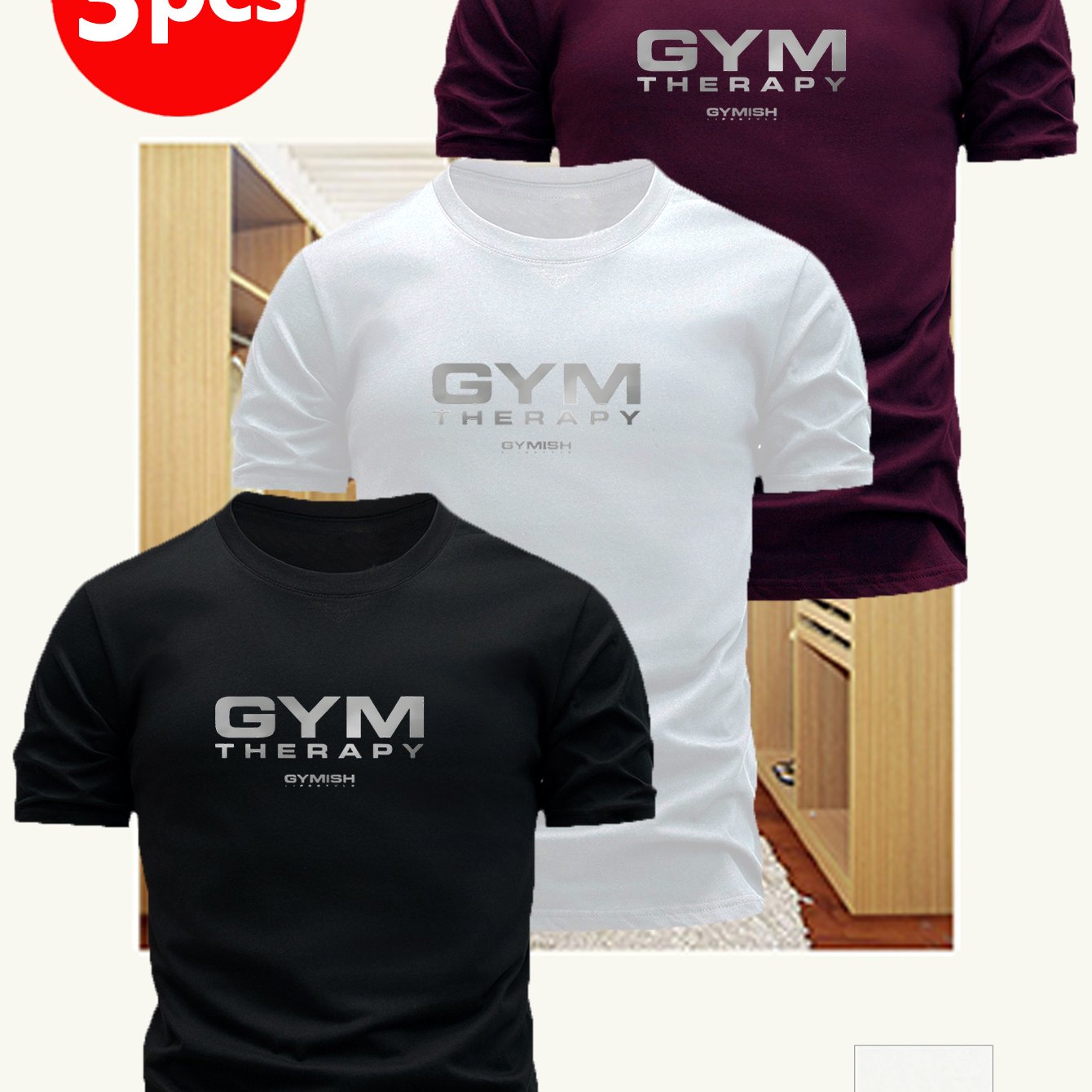 TEMU 3-pc Athletic Short Sleeves, Designed For Daily Training And Casual Wear, Easy And Fashionable Style, "" Printed On , Showcasing A Healthy And