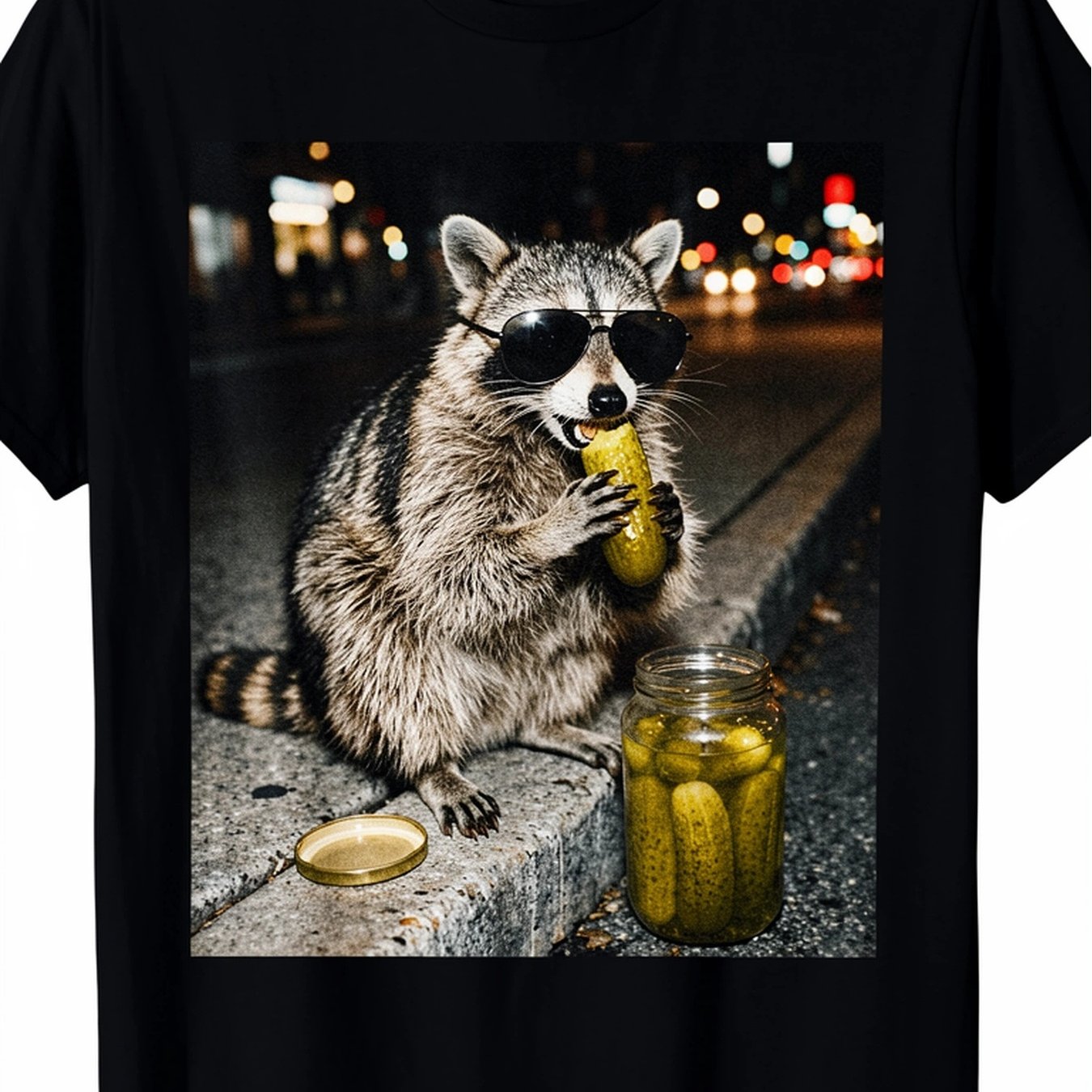 TEMU 1pc Funny Raccoon Eating Pickles Meme T-shirt For - Raccoon Pickle Round Neck Casual Summer Suitable For Parties Casual Attire Novelty Gift For