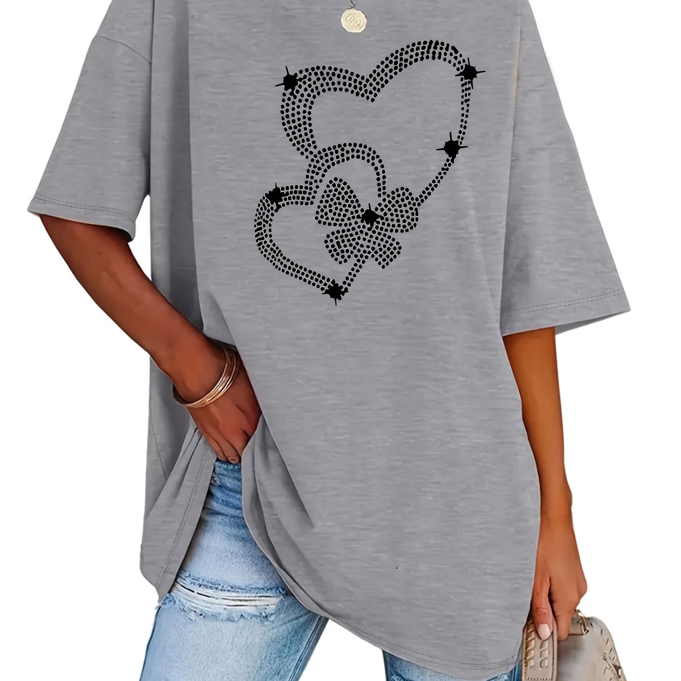 Image of Plus Size, Musterdruck Mode Rundhals T-shirt Plus Size