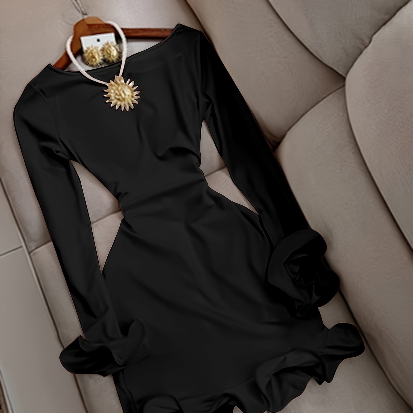 TEMU Robe longue noire style Y2K d'automne et d'hiver à manches longues et moulante