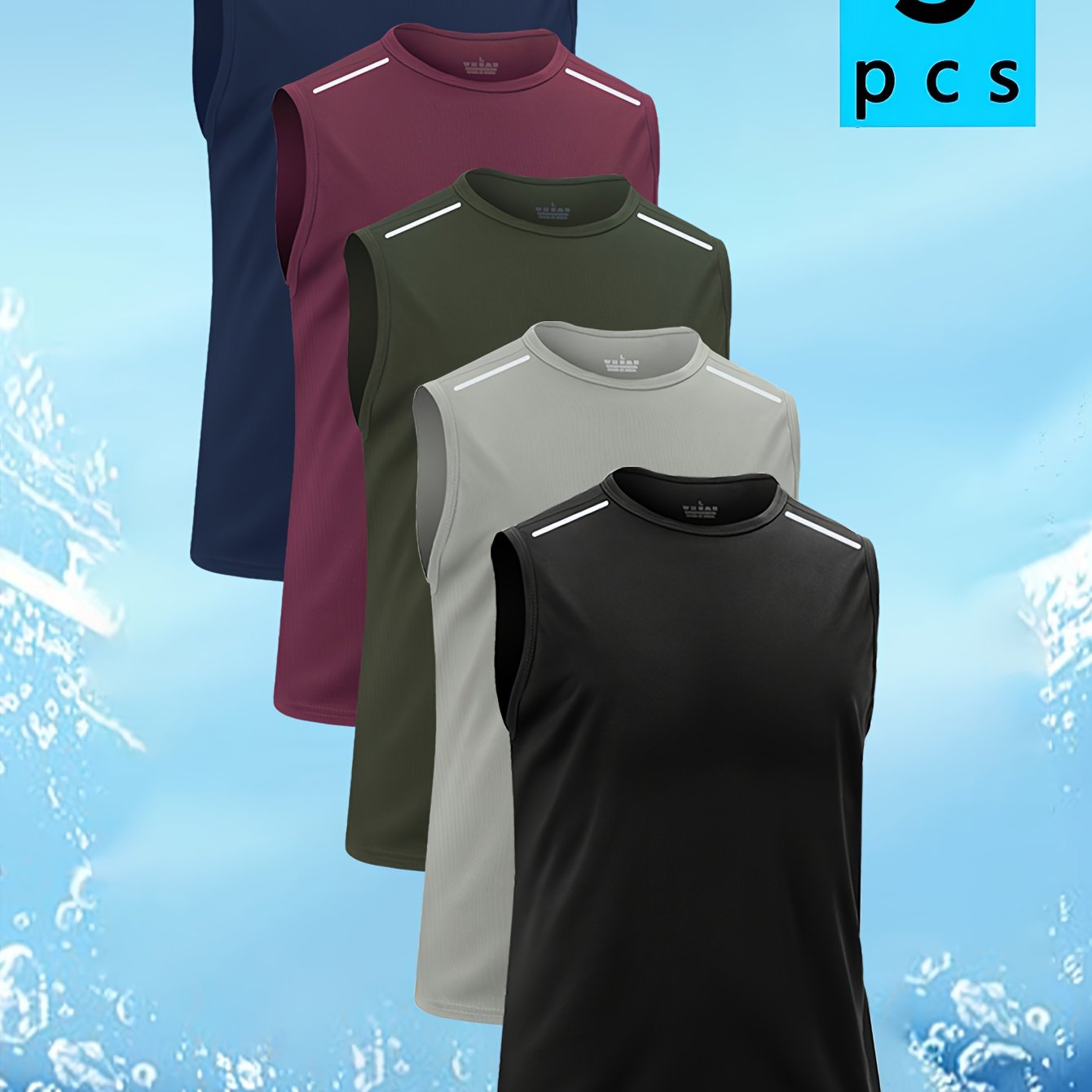TEMU 5pcs Men's Reflective Quick-dry Breathable Lightweight Sleeveless Vest - Sweat-wicking Workout Shirts For Gym, Running & Casual Wear, Crew Neck