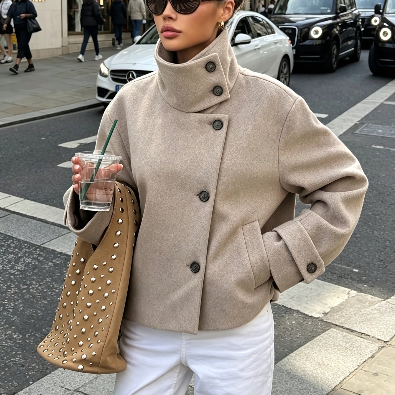 TEMU Herbst Winter Neue Damenmode Einfache Lässige Elegante Top Jacke, Europäischer und Amerikanischer Stil Fusion, Multifunktionaler Stehkragen