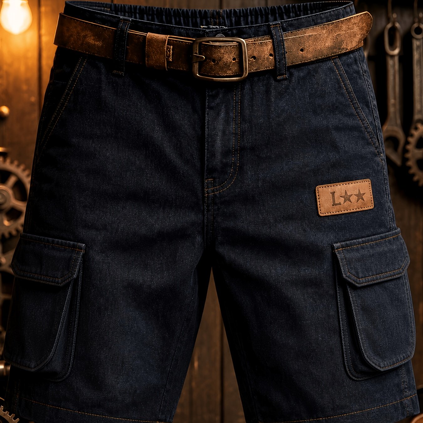 Men's Heavy-duty Vintage Washed Black Cargo Shorts - Multi- Pants With Belt Suitable For Outdoor,, Fishing, | Relaxed Fit Summer Belted Shorts (machine Washable, Belt Not Included)