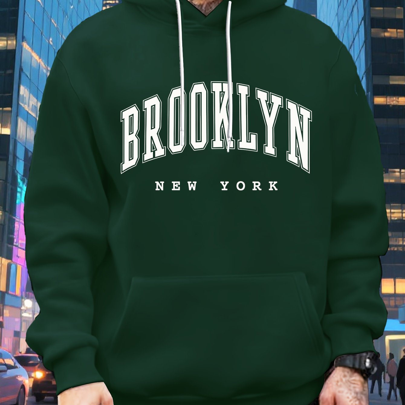 TEMU Brooklyn Letter Print Design, A Plus-size Premium Autumn And Winter 's Oversized Crew Neck Unisex Loose Hoodie Pullover, Made Of 250g Fabric,