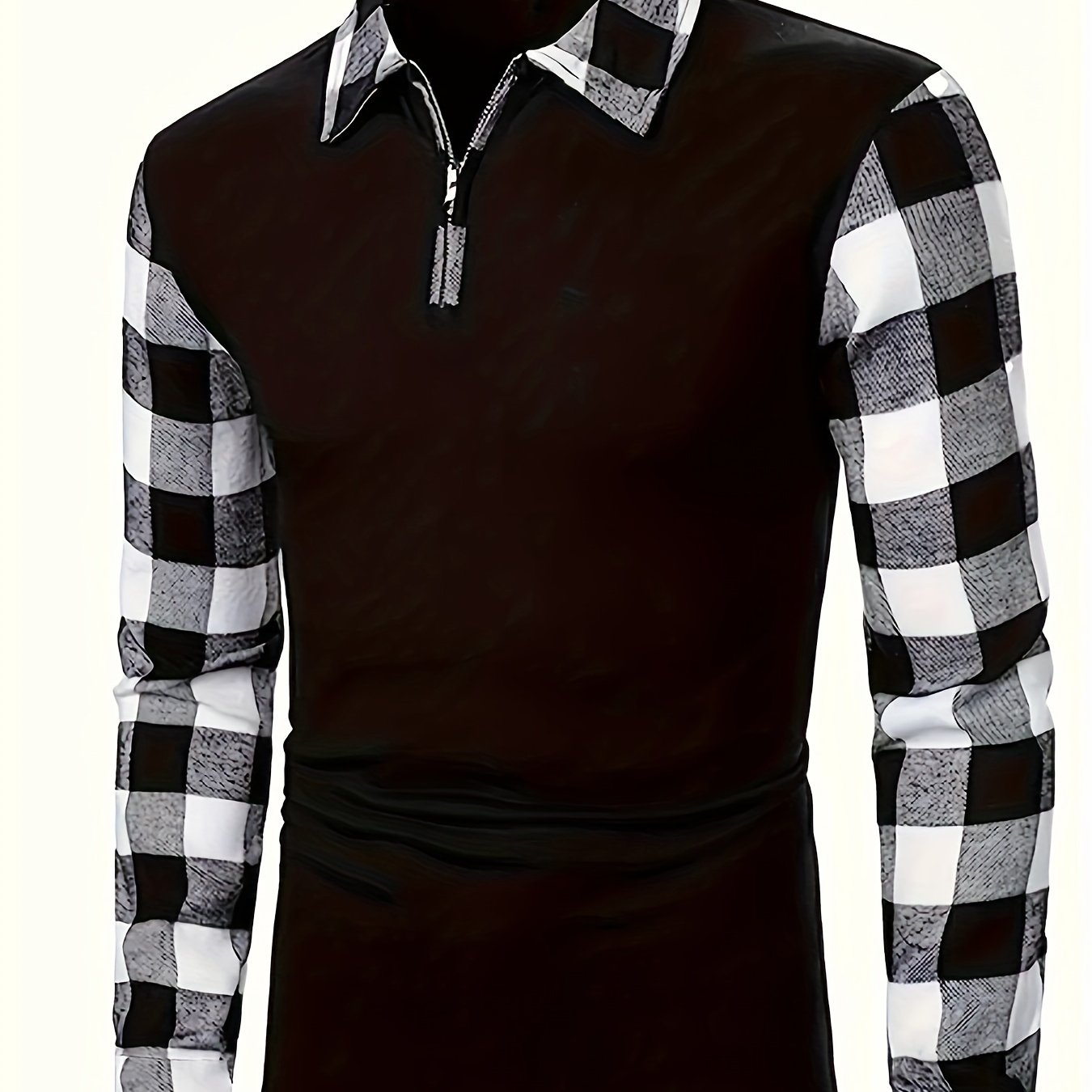 TEMU Casual Retro Plaid Lapel 1/4 Zipper Long Shirt For Business