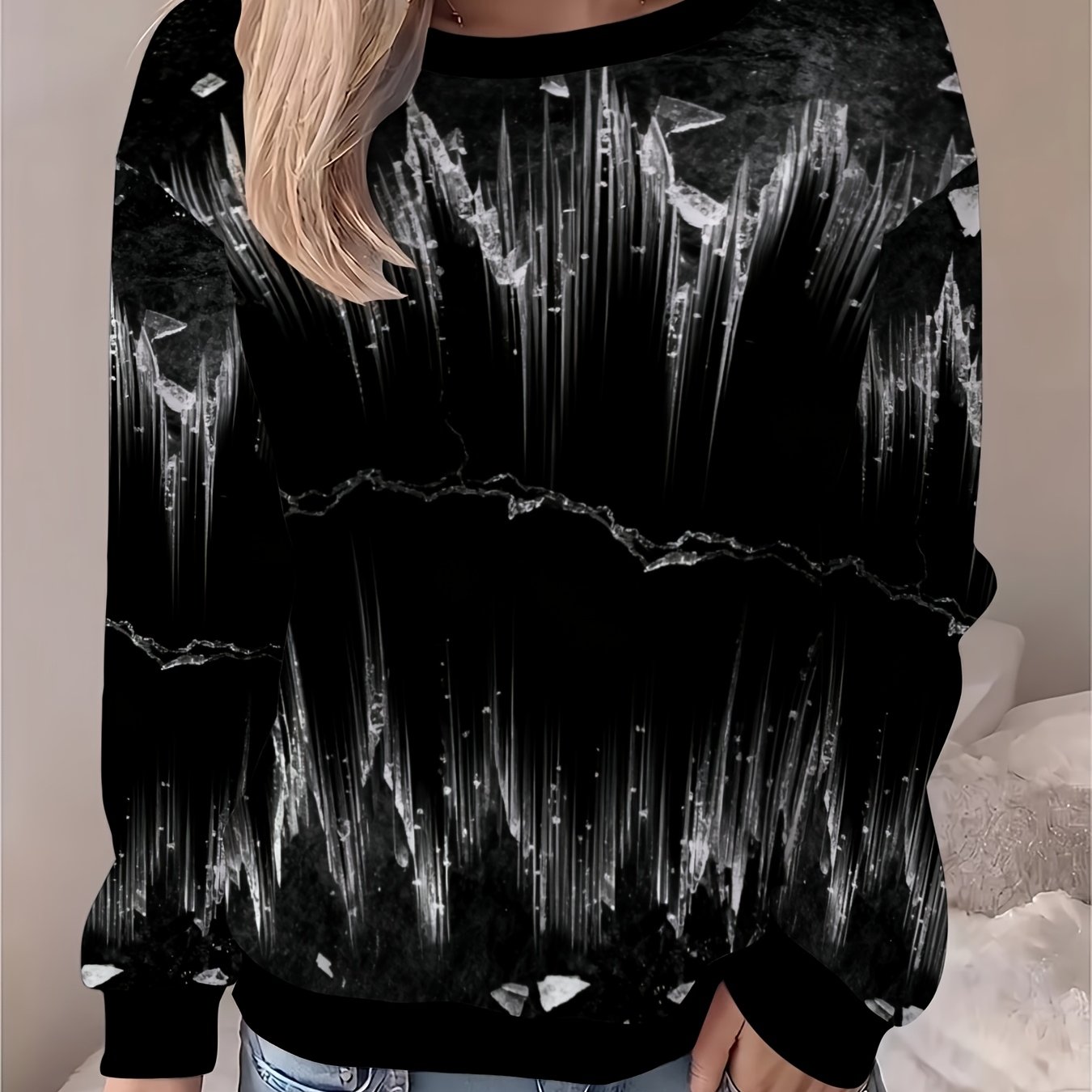 TEMU Women' Style Round Neck Sweatshirt, Spring/autumn Holiday Casual Outdoor Versatile Top