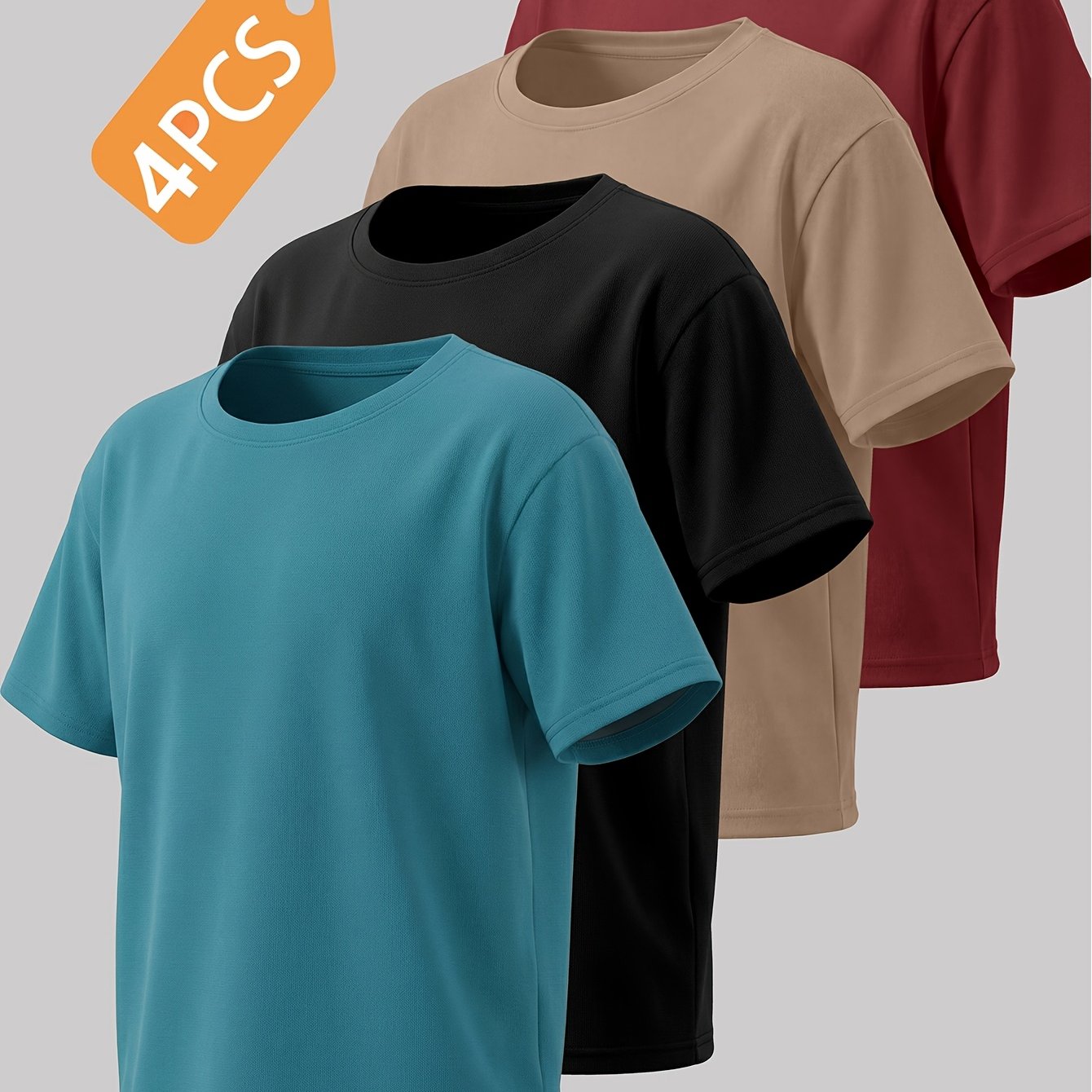 4pcs Boys' Short-sleeve T-shirts - Lightweight Summer Round Neck Solid Color Casual & Party Wear, Machine Washable Suitable For, Boys' Everyday Outfits,, , Layering Base Layer Tees