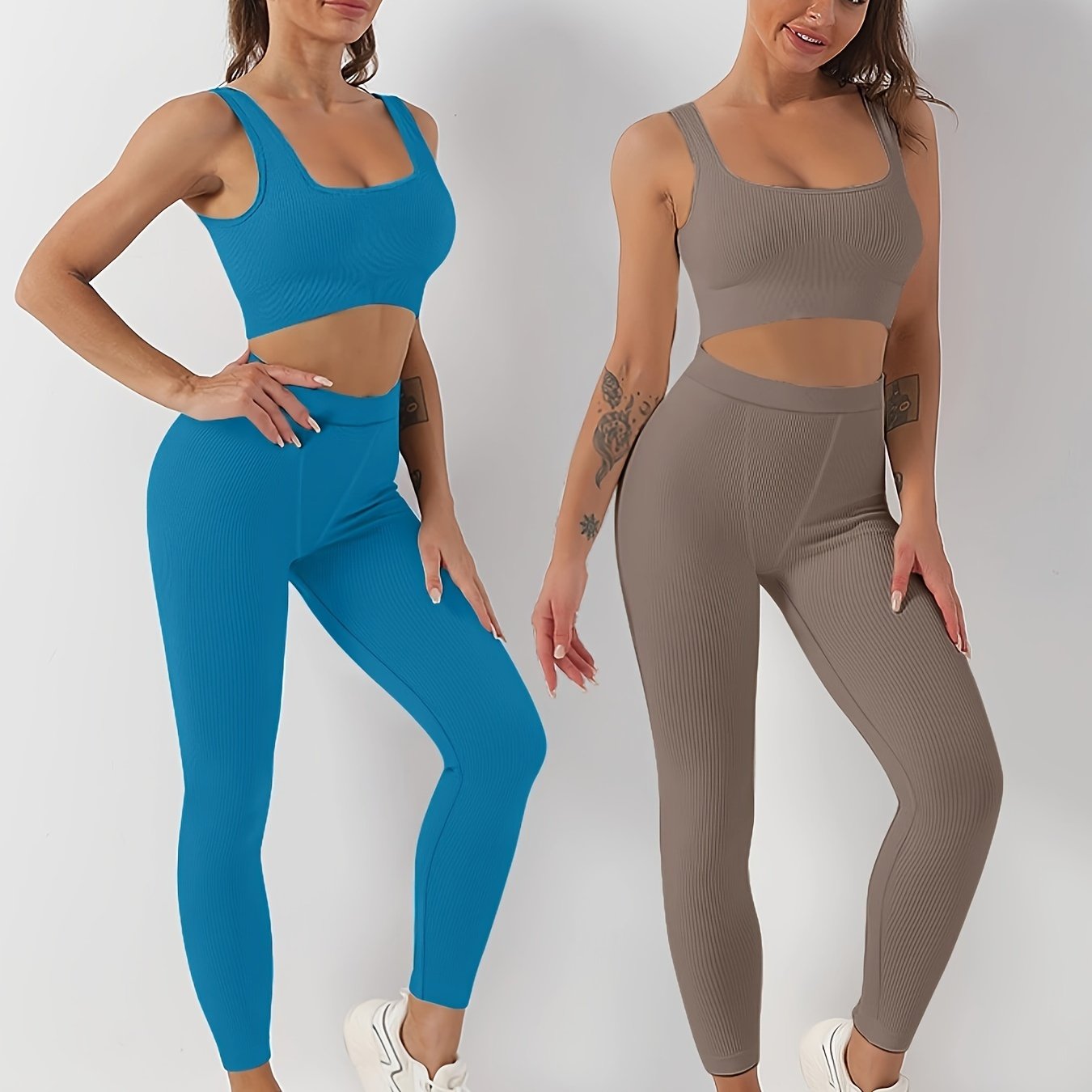 4pcs Yoga Workout Set, Sports Tank Top & High Stretch Running Leggings  Suit, Women's Activewear