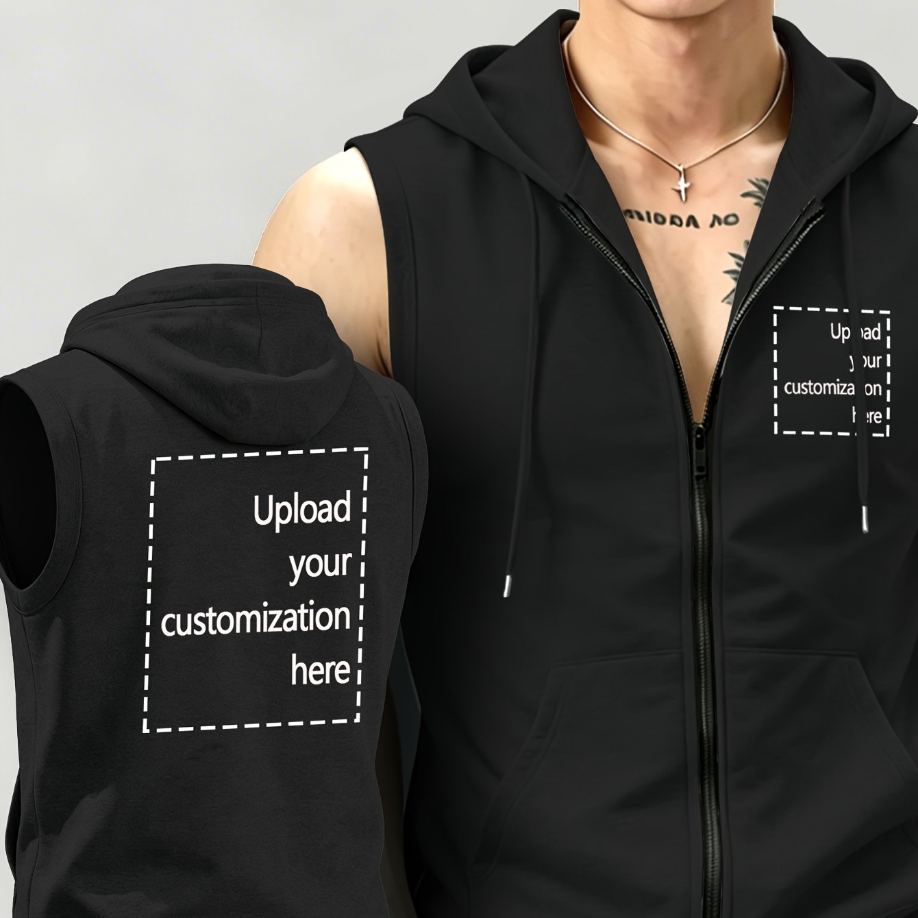 TEMU Personalize [customizable] Customizable Pattern Zippered Hooded Vest, Sport Casual Vest, Sleeveless Design, Personalized Customization Men's