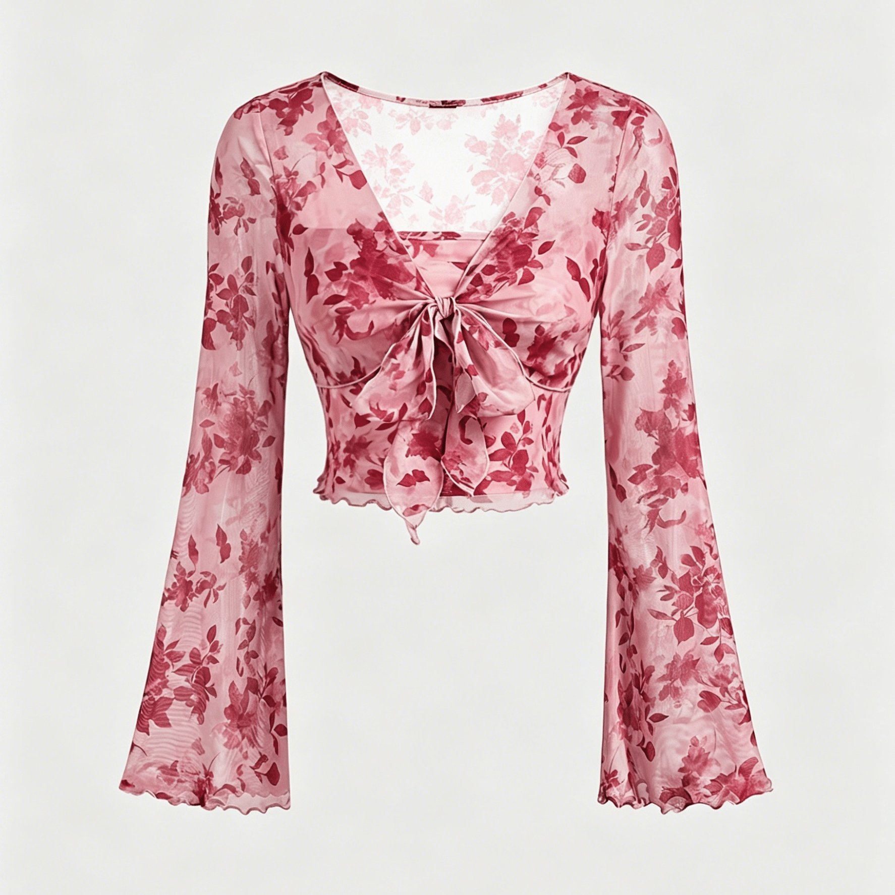 TEMU Women's Floral Trumpet Sleeve Lace Up Front T-shirt
