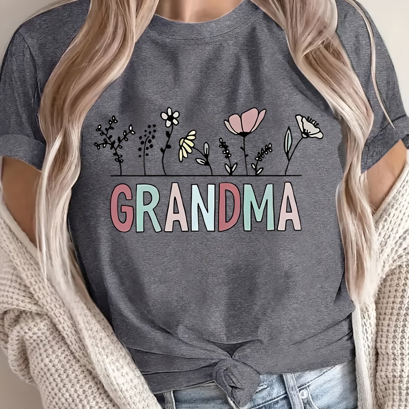TEMU Plus Size - Plus Size - Women's Plus-size Round Neck Short-sleeve T-shirt With Grandma Letter Print