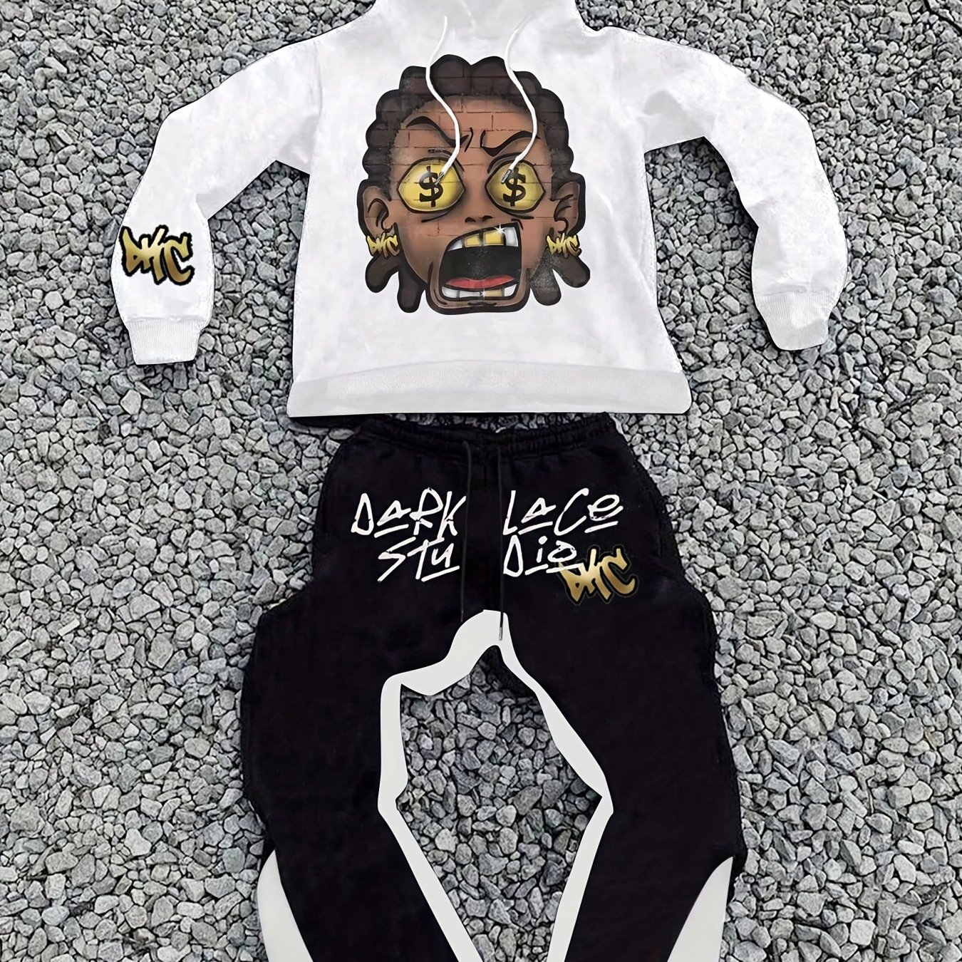 TEMU Men's Casual Gold Tooth Big Head Print Suit, Hoodie Sweatshirt With Trousers