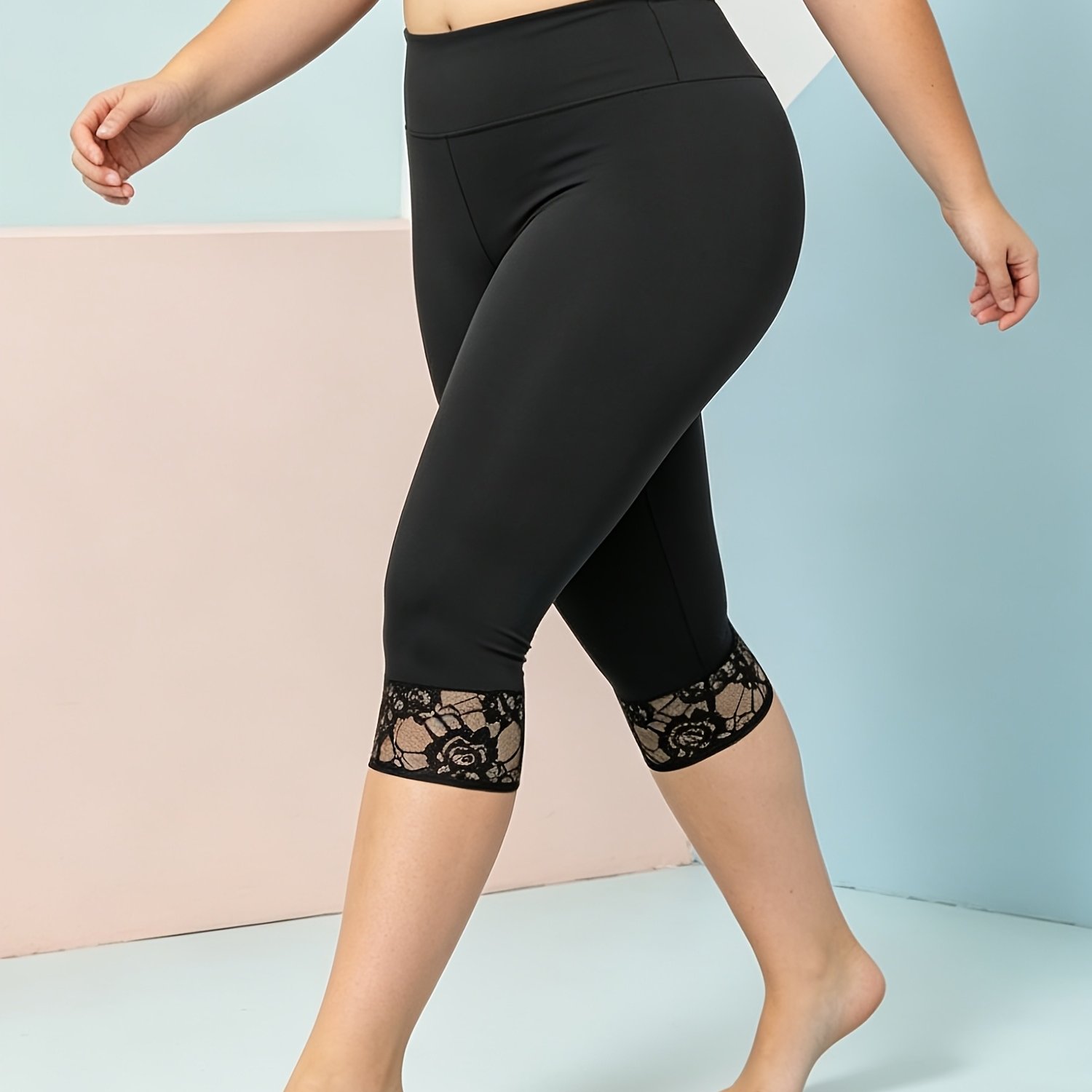 TEMU Plus Size - 2026 New High Waist Cropped Pants Women's Summer Thin Lace Hem Breathable Loose Casual Pants Outerwear Plus Size Stretchy Hot Pants