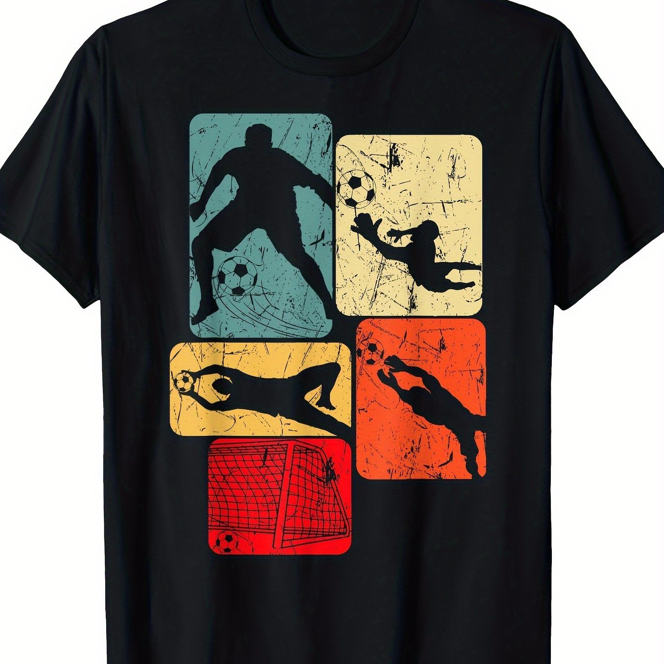 Image of Men's Retro Soccer Goalkeeper Jersey T-shirt - 100% Cotton Crew Neck Short Sleeve With Goalie Print, Hot Transfer Design For Casual Athletic Wear & Soccer Training Apparel