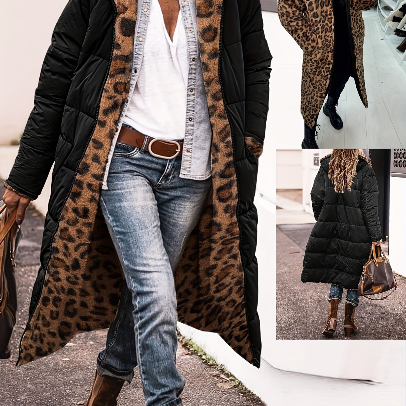 Women's Autumn Winter Coat Double-faced Wear Mid-length Leopard Casual Thickened Jacket