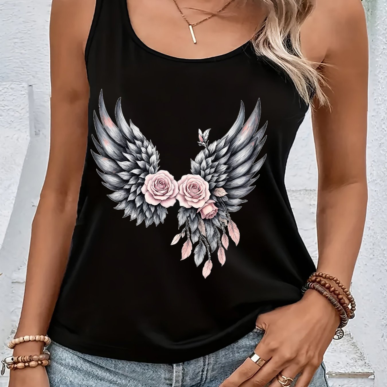 TEMU (064#) Women's Summer Vest, Summer Casual Printed Tank Floral Pattern Sleeveless Top Daily Versatile Inner Wear Outer Wear