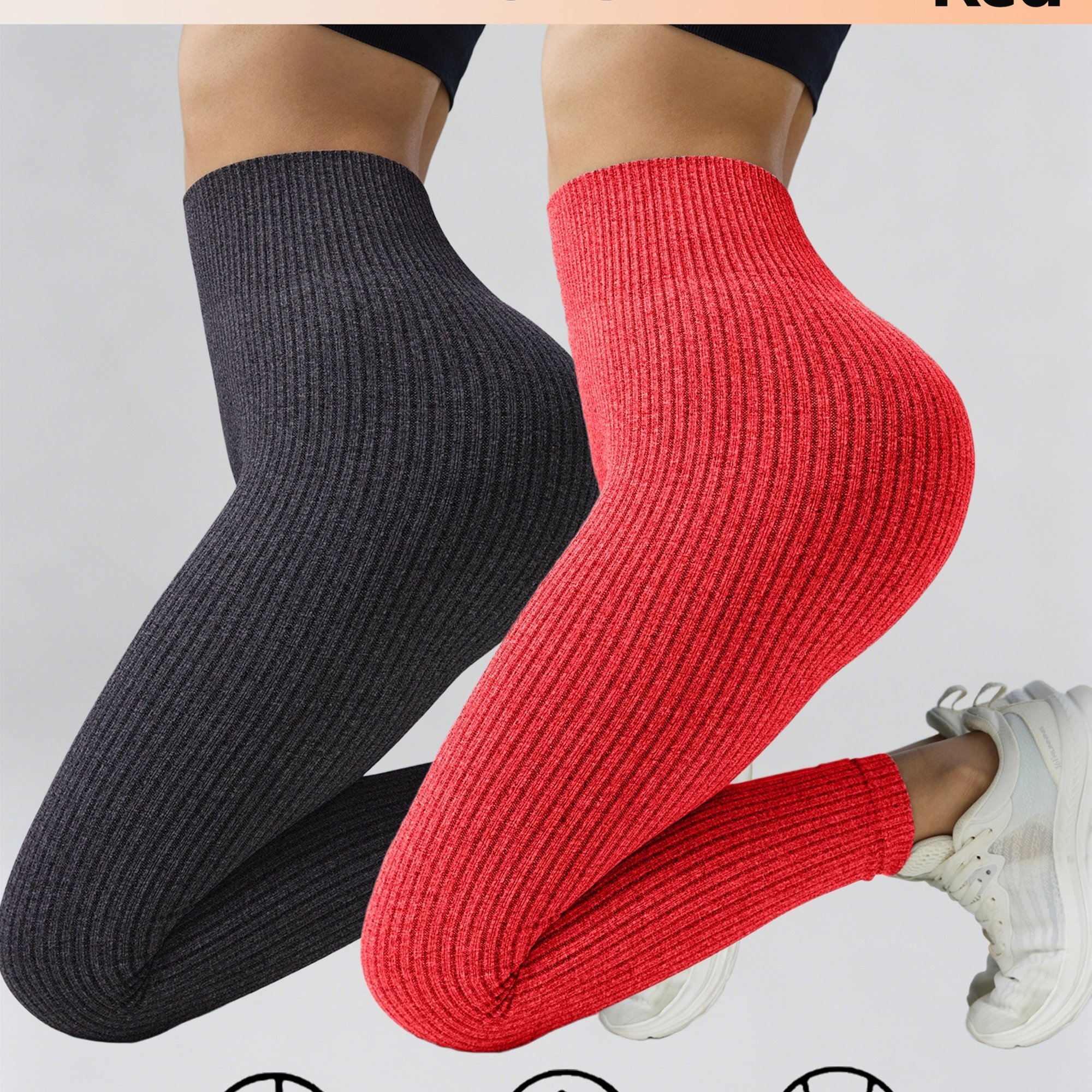 TEMU 2pcs Women's High-waisted Sport Leggings (225g) - Soft Seamless Ribbed Yoga Pants For Autumn/winter, Ideal For Running, Cycling, And Casual