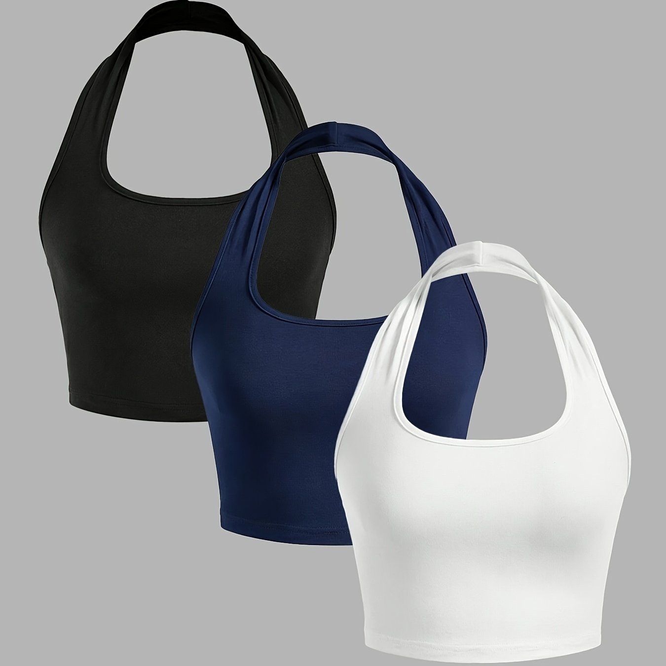 TEMU 3pcs Set Of Sexy Halter Neck Tube Tops, Solid Color Sexy Casual Tank Tops For Women