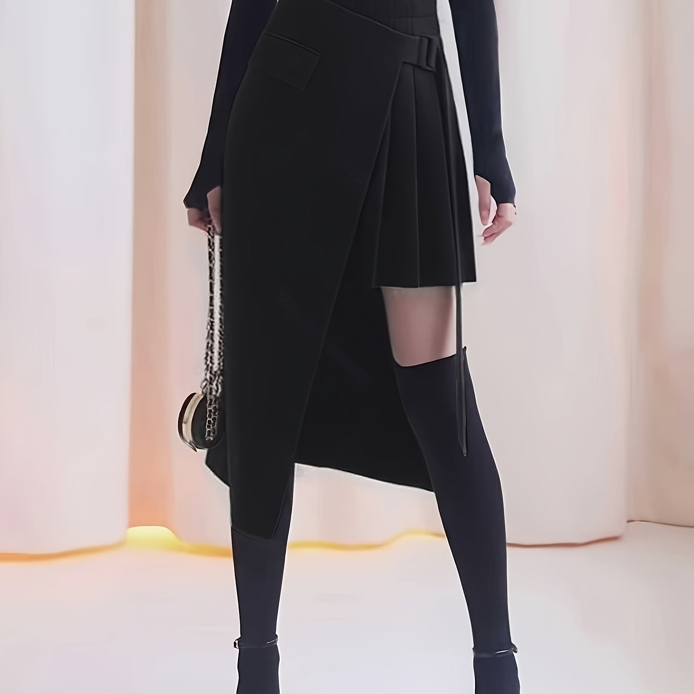 Elegant Asymmetrical Skirt For Women - 100% Polyester, Smooth Texture, Machine Washable, Versatile Style, Chic And Sophisticated Design