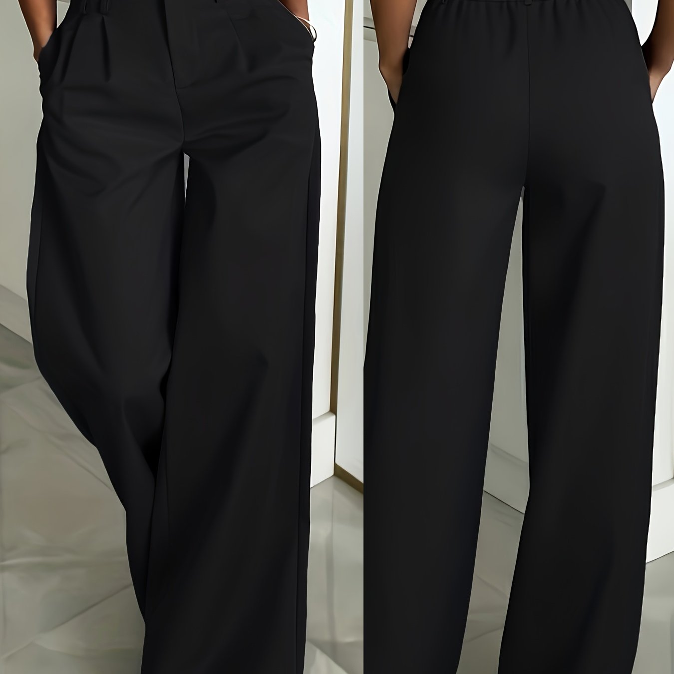 TEMU Pantaloni a larga, a vita , drappeggiati, versatili, da completo da pendolare