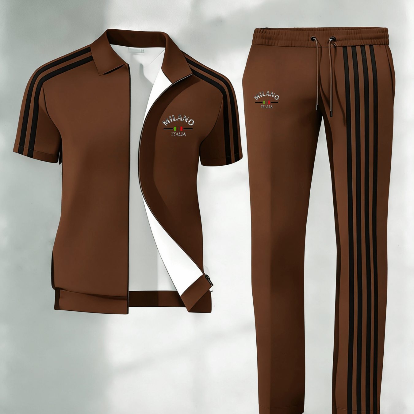 2pcs Set: [new Summer ] Unisex Casual Sportswear Set - Featuring 3d Textured Stripe Details (multiple Colors ) - Short-sleeve Jacket And Trousers