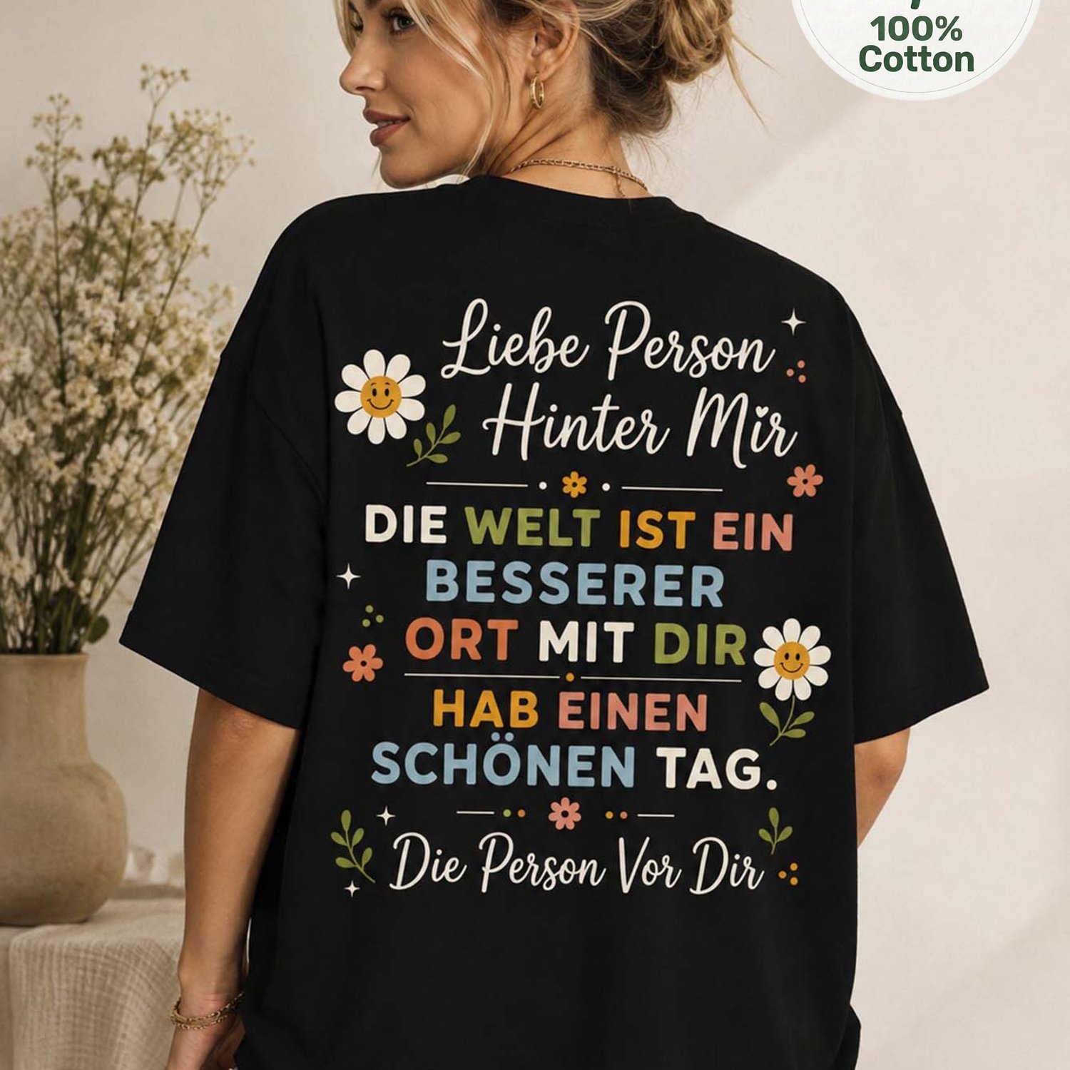 Image of Women's T-shirt Plus Size Person Behind Me The World Is A Better Have Floral Print Women Loose T-shirt Casual Short Sleeve Black Oversized Tee Holiday Gift