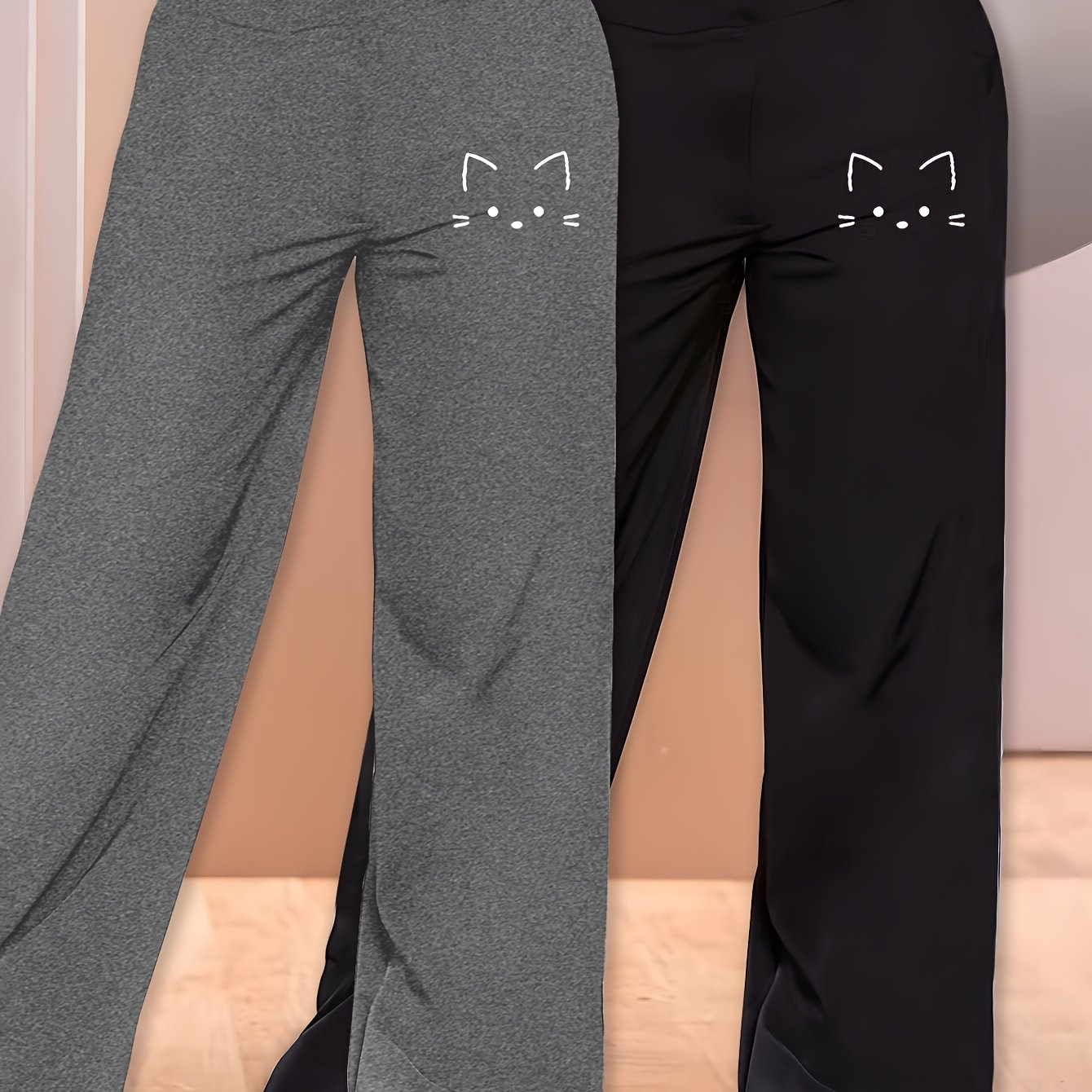 TEMU 2pcs Set, Cute Animal Pattern Print, Women's Wide Leg Long Pants, Summer Lightweight And Outdoor Wear, Nk-17512