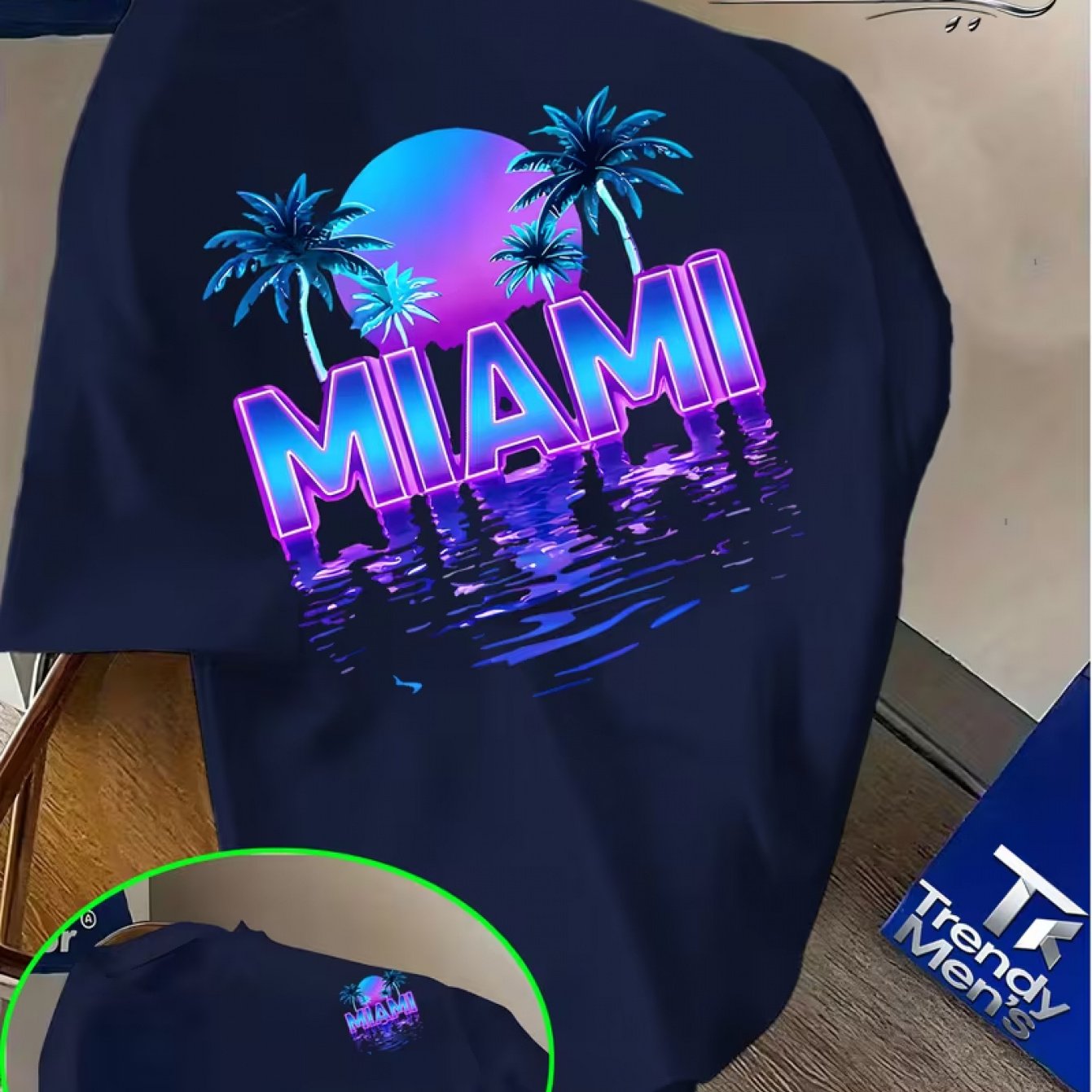 TEMU -purple Neon Seaside Scenery Short-sleeve T-shirt For Streetwear Enthusiasts! Crew-neck Short-sleeve Top, A Relaxed- T-shirt Suitable For Daily