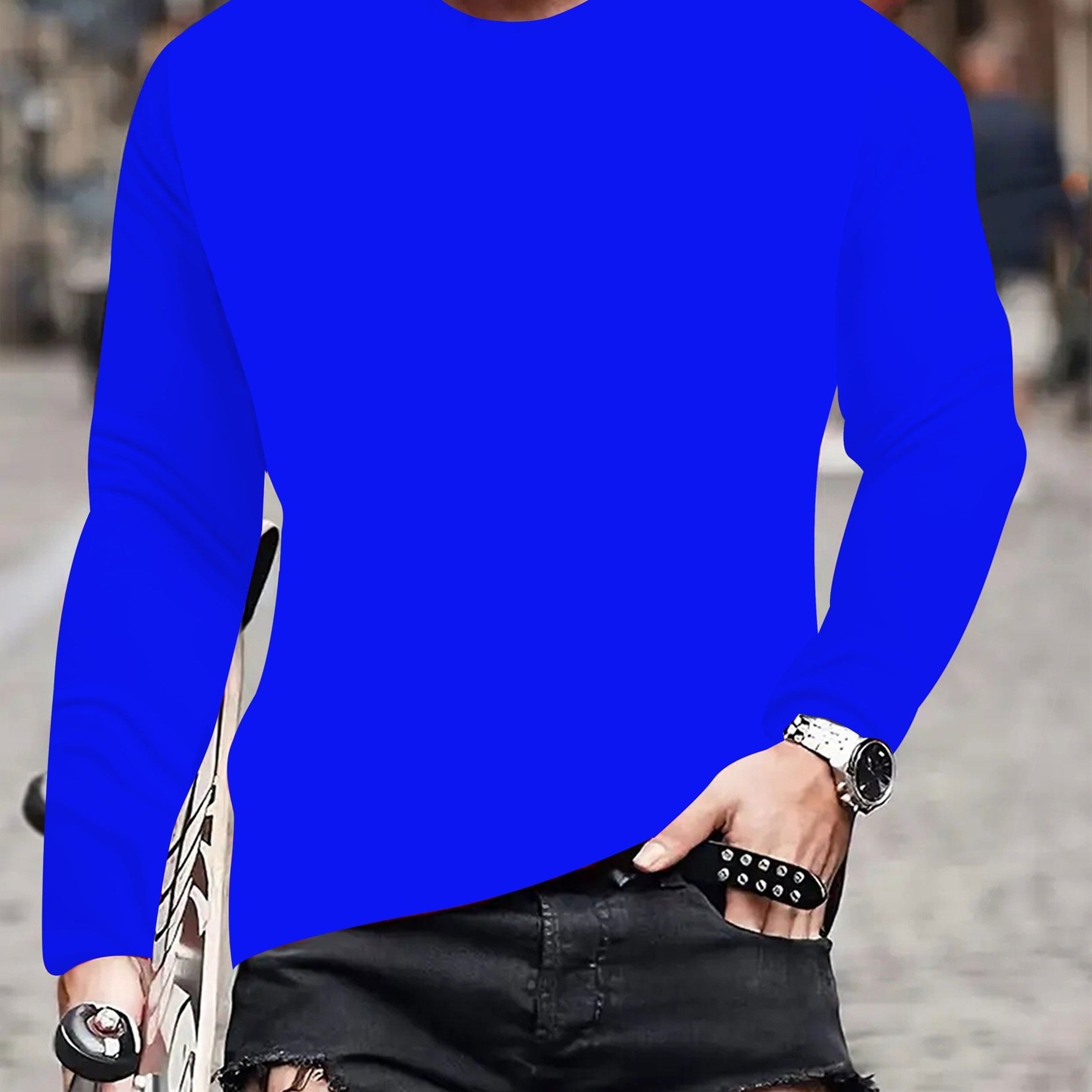 TEMU Men's 2026 New Casual Long-sleeve T-shirt - Round Neck Plain Base Suitable For Home, Commuting & Layering, Machine Washable Warm Fall Winter