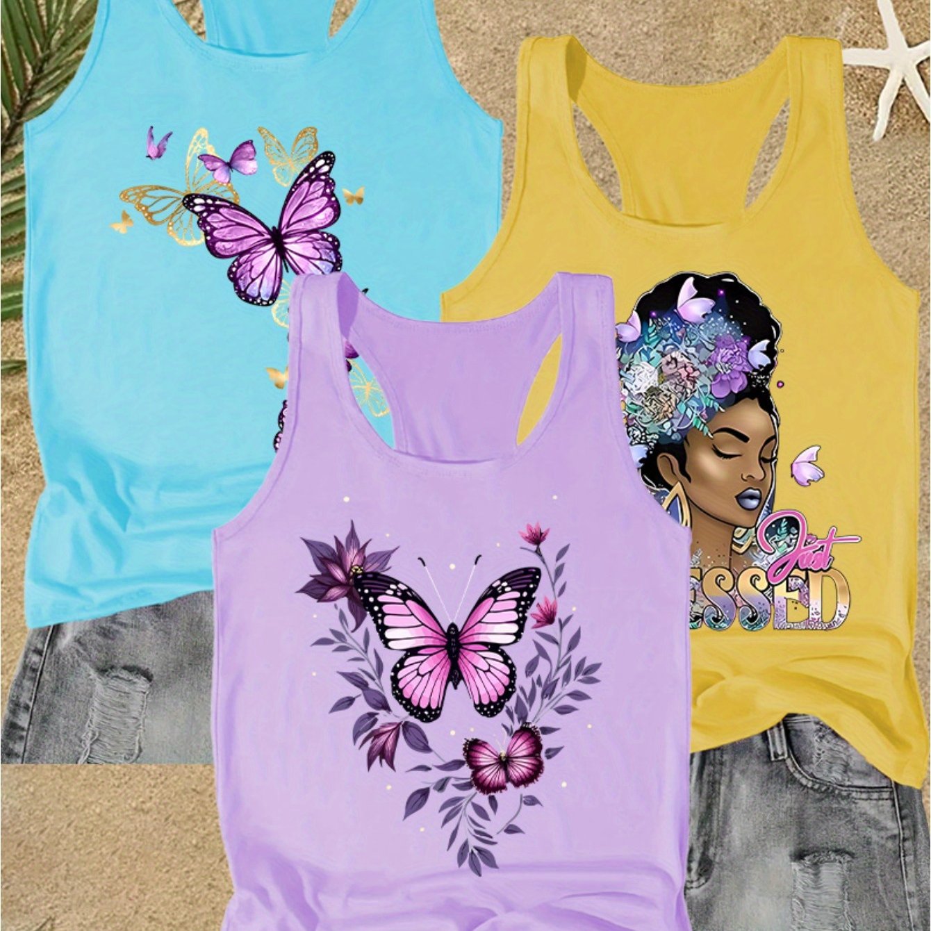 TEMU Versatile Summer Women's Series Print Comfortable 3pcs Tank Top Set