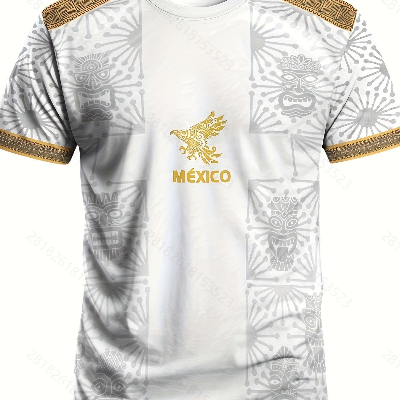 TEMU Mexican Style Men's Soccer Jersey & Eagle Pattern Crew Neck Comfortable Breathable Shirt