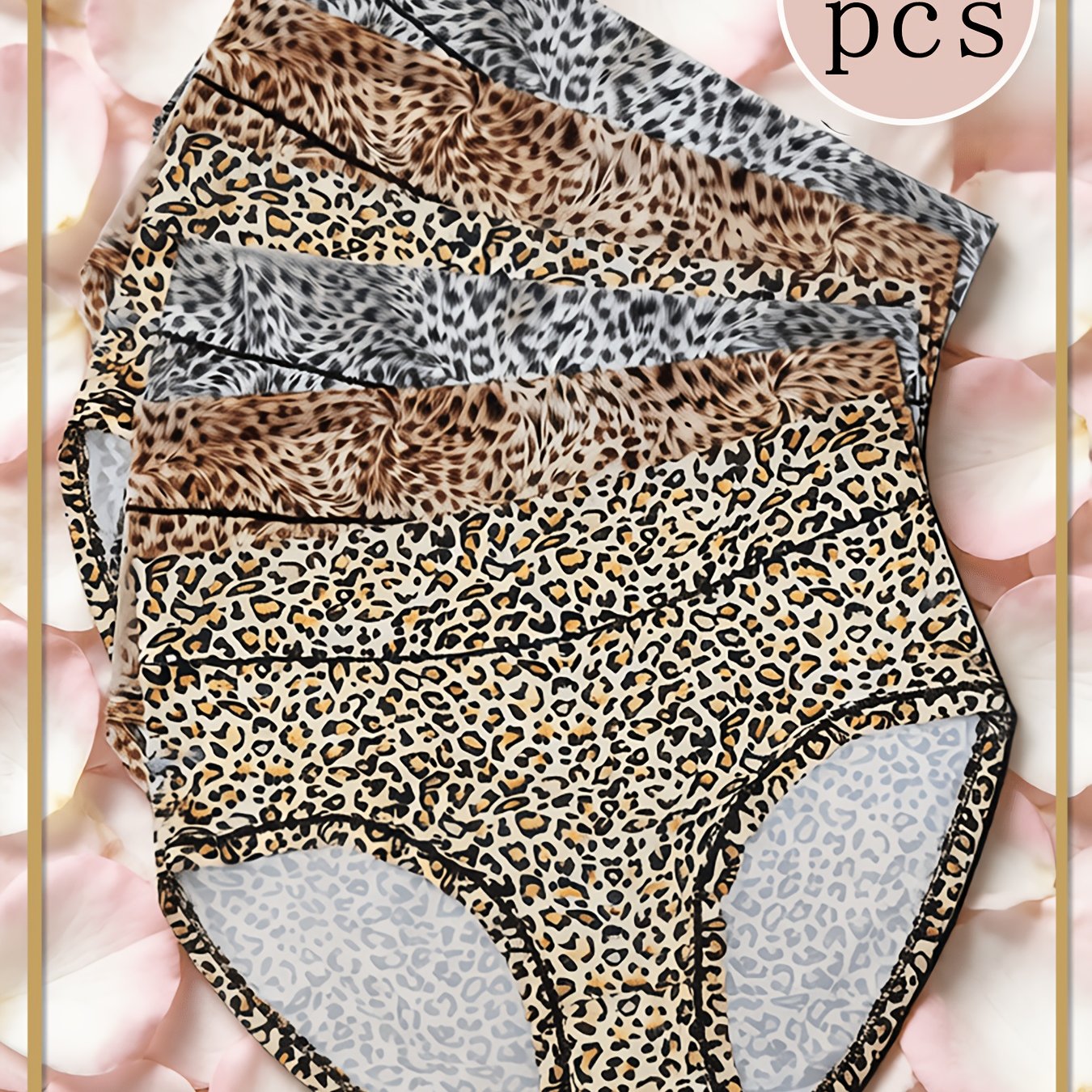 Image of 6 Pairs Of Ladies' Panties Leopard Print Large Waist Mid-waist Breathable Large Size Elastic Mother Sexy Briefs