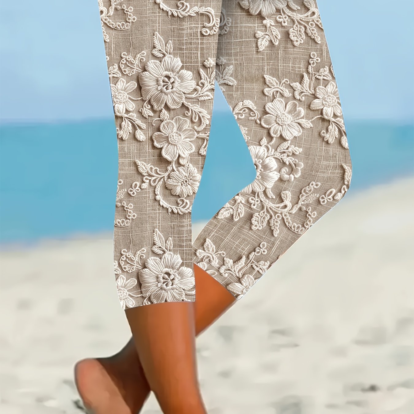 Tingyu Directional Development Western Fashion Trendy Print Stretch Leggings Capri Pants